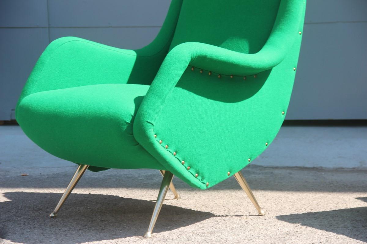 Pair of Midcentury Armchairs Aldo Morbelli Green Brass Gold Feat Geometric Shape 5