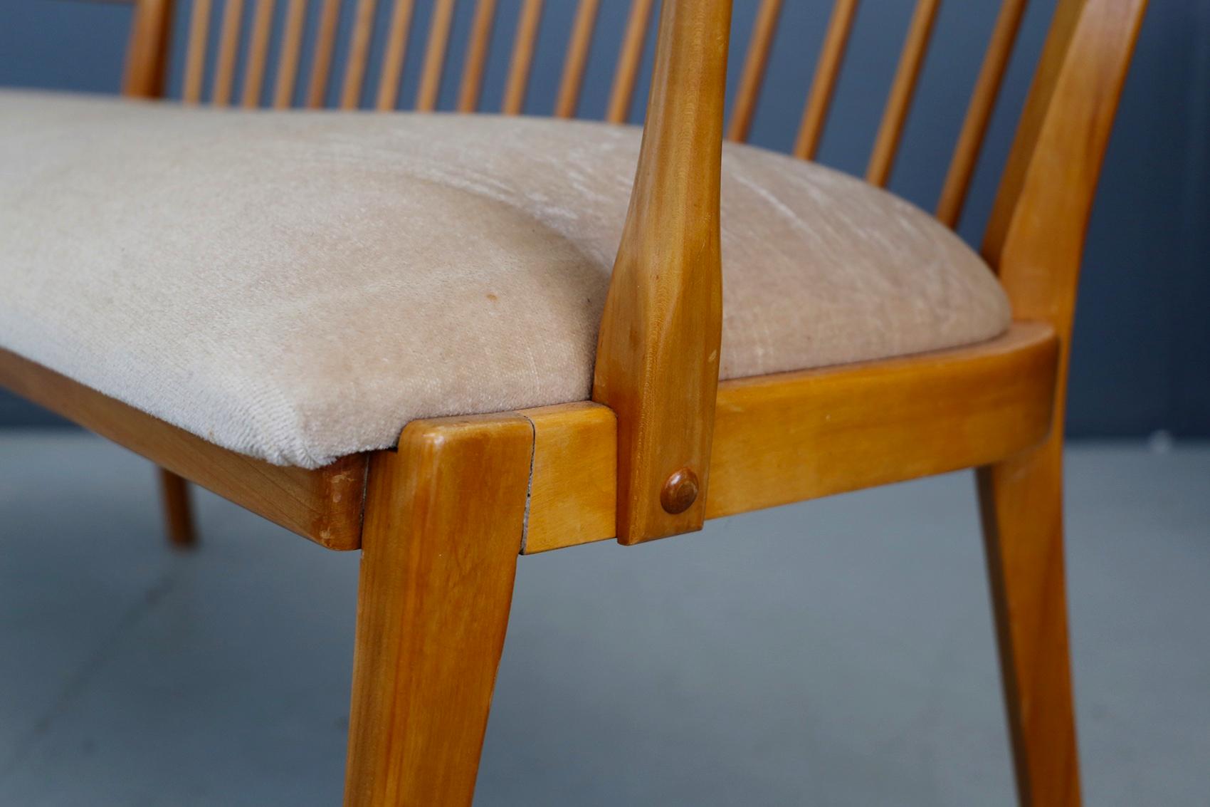 Mid-20th Century Pair of Midcentury Armchair Swedish Design Armchairs in Wood Cherry and Velvet