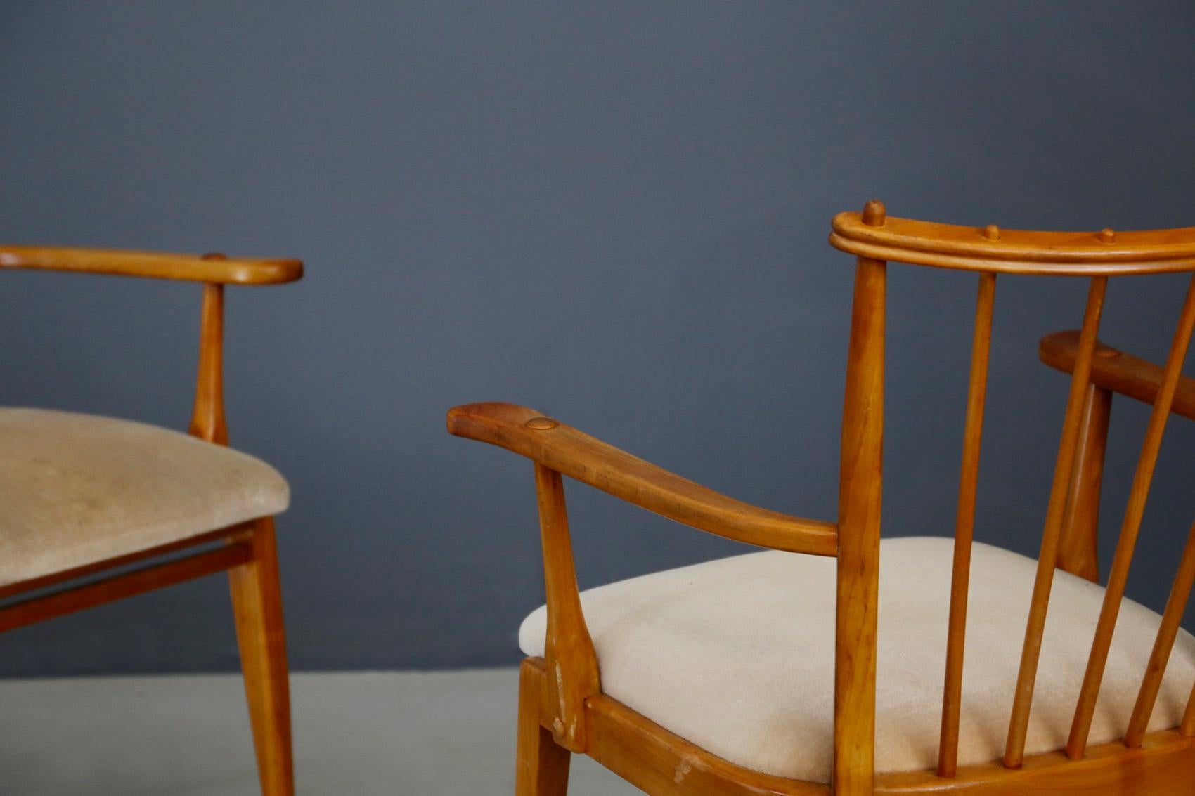 Pair of Midcentury Armchair Swedish Design Armchairs in Wood Cherry and Velvet 1