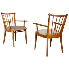 Pair of Midcentury Armchair Swedish Design Armchairs in Wood Cherry and Velvet