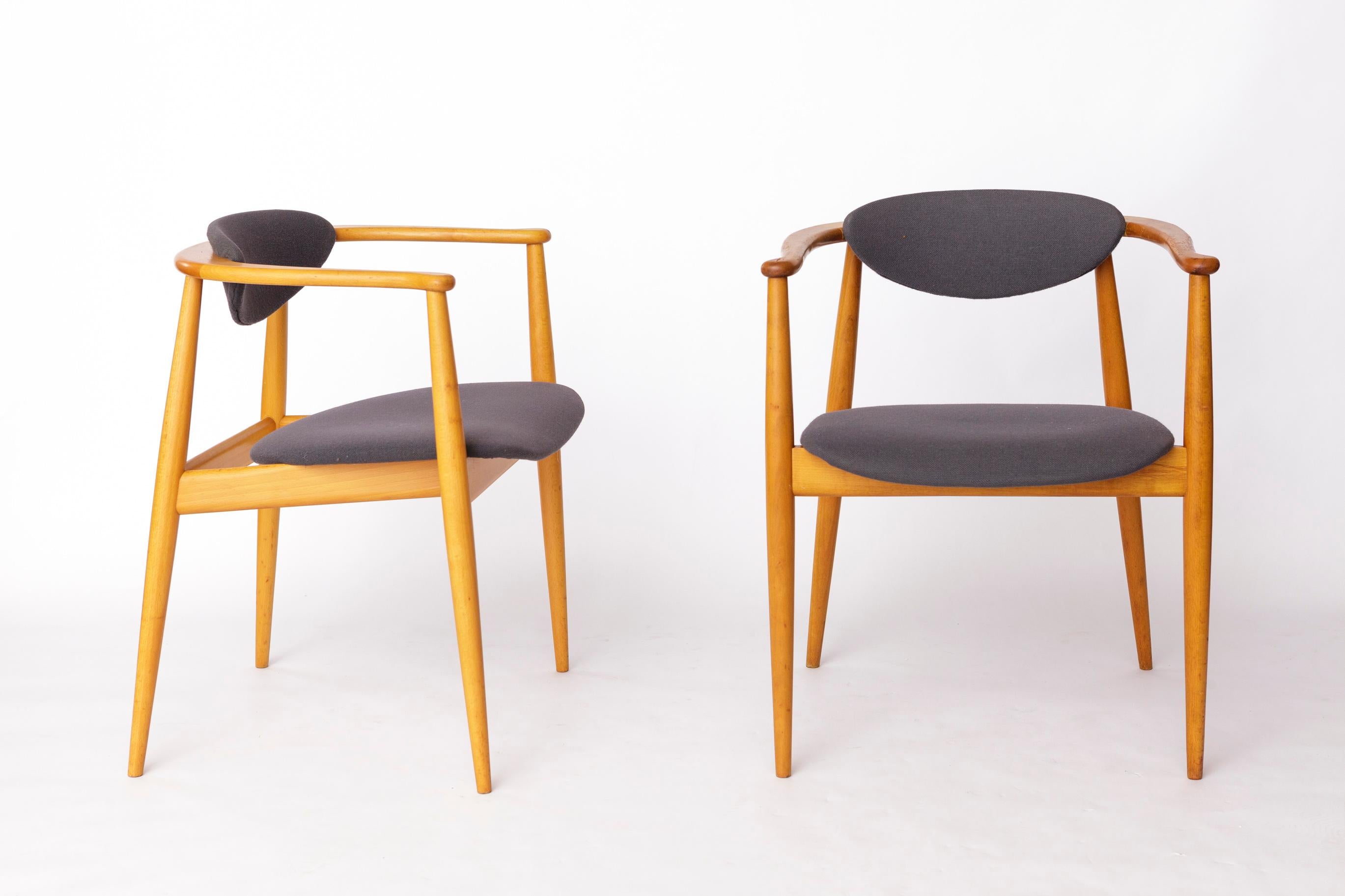Paar Mid-Century Sessel, 1960-70er Jahre Deutscher Vintage, Buchenholz & Original U (Moderne der Mitte des Jahrhunderts) im Angebot