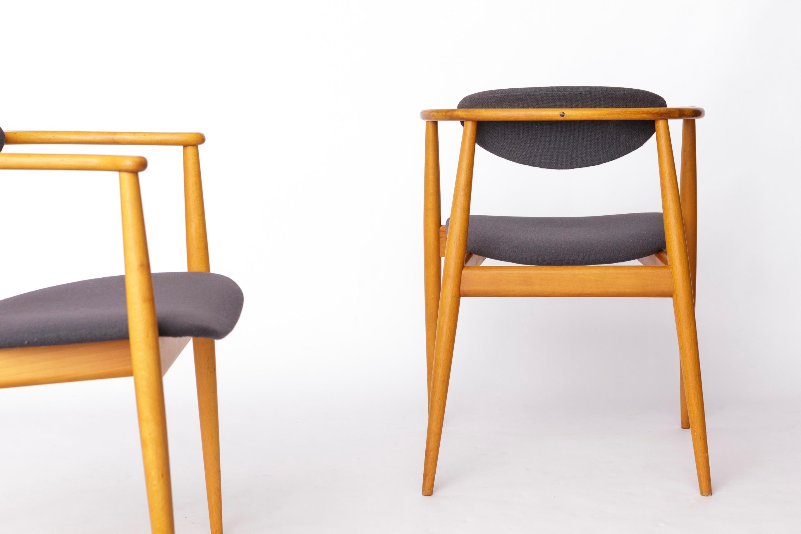 Paar Mid-Century Sessel, 1960-70er Jahre Deutscher Vintage, Buchenholz & Original U im Angebot 2