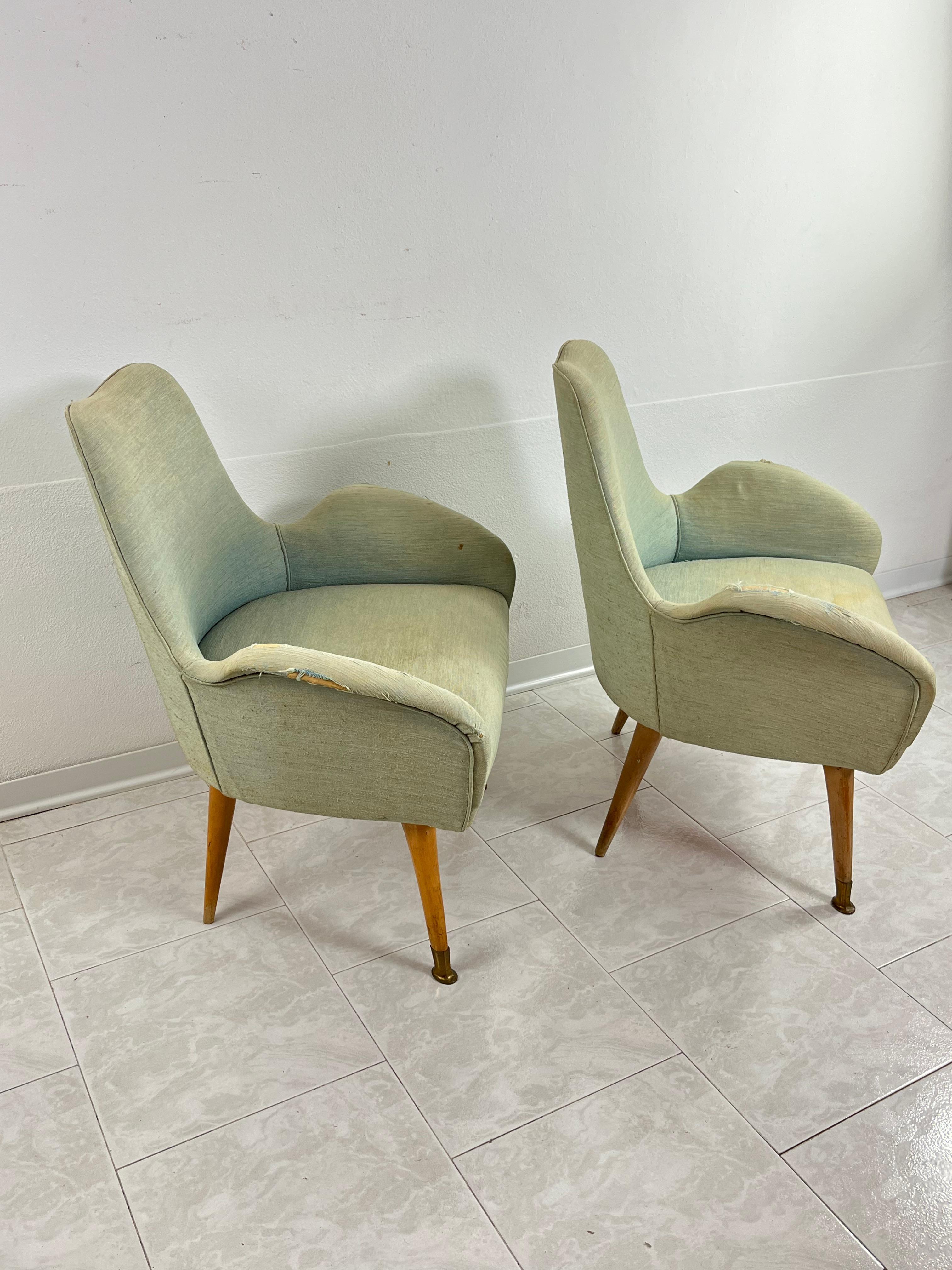 Brass Pair of Mid-Century Armchairs Attributed To Federico Munari 1950s For Sale