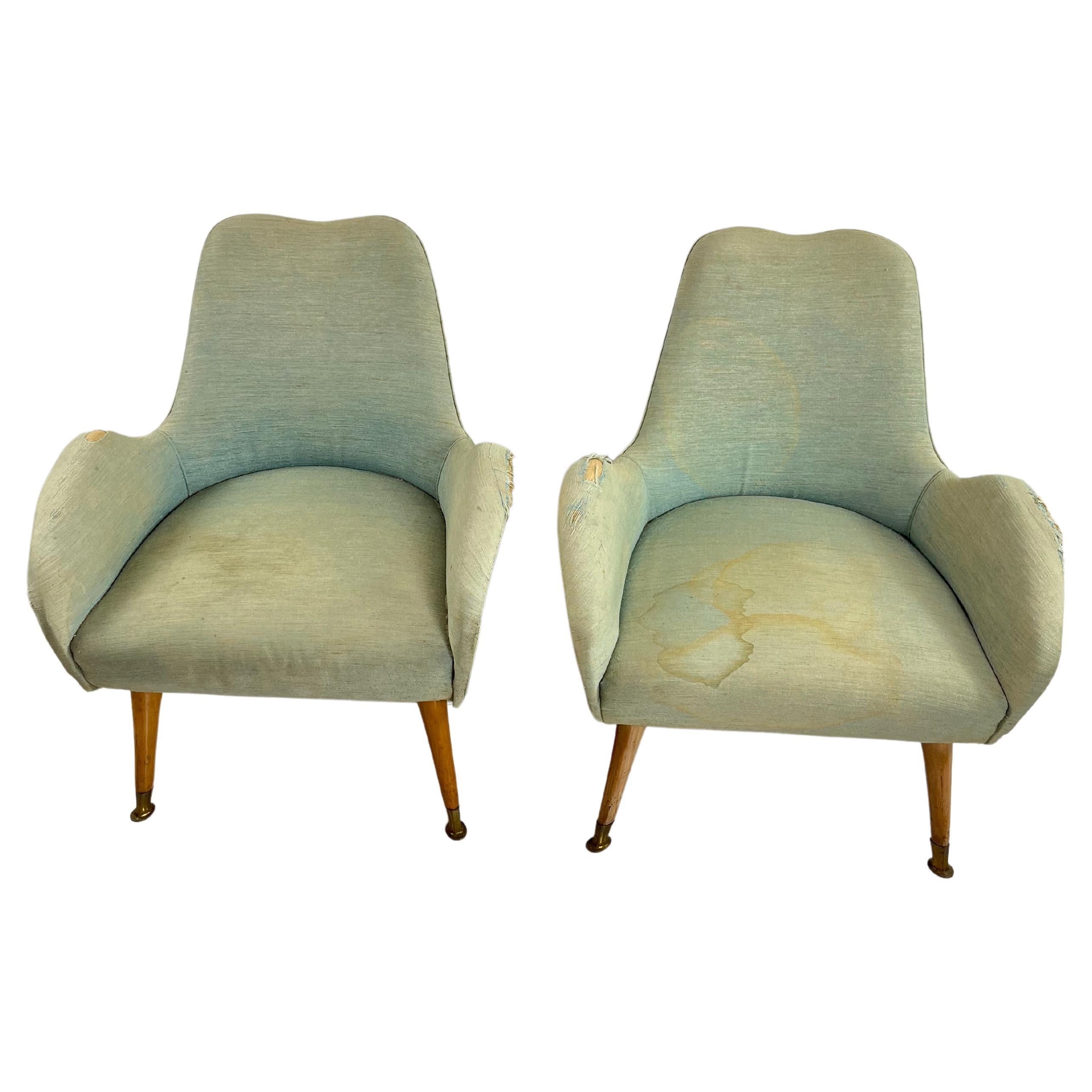 Pair of Mid-Century Armchairs Attributed To Federico Munari 1950s For Sale