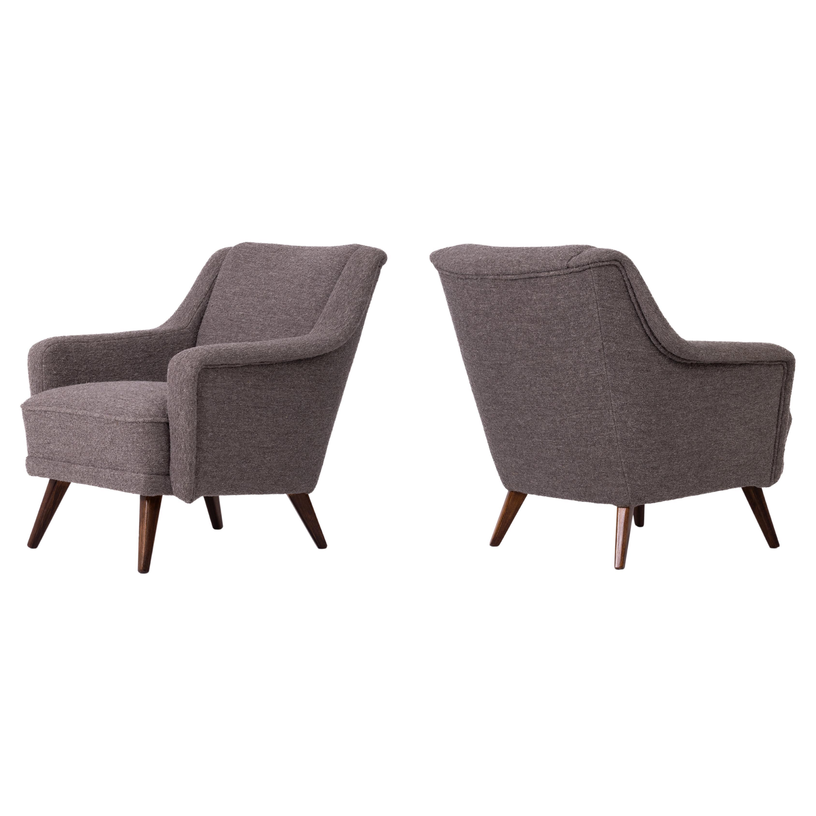 Mid-Century Modern Pair of Mid-century armchairs, Austria 1950s, Newly Reupholstered, Linen Fabric For Sale