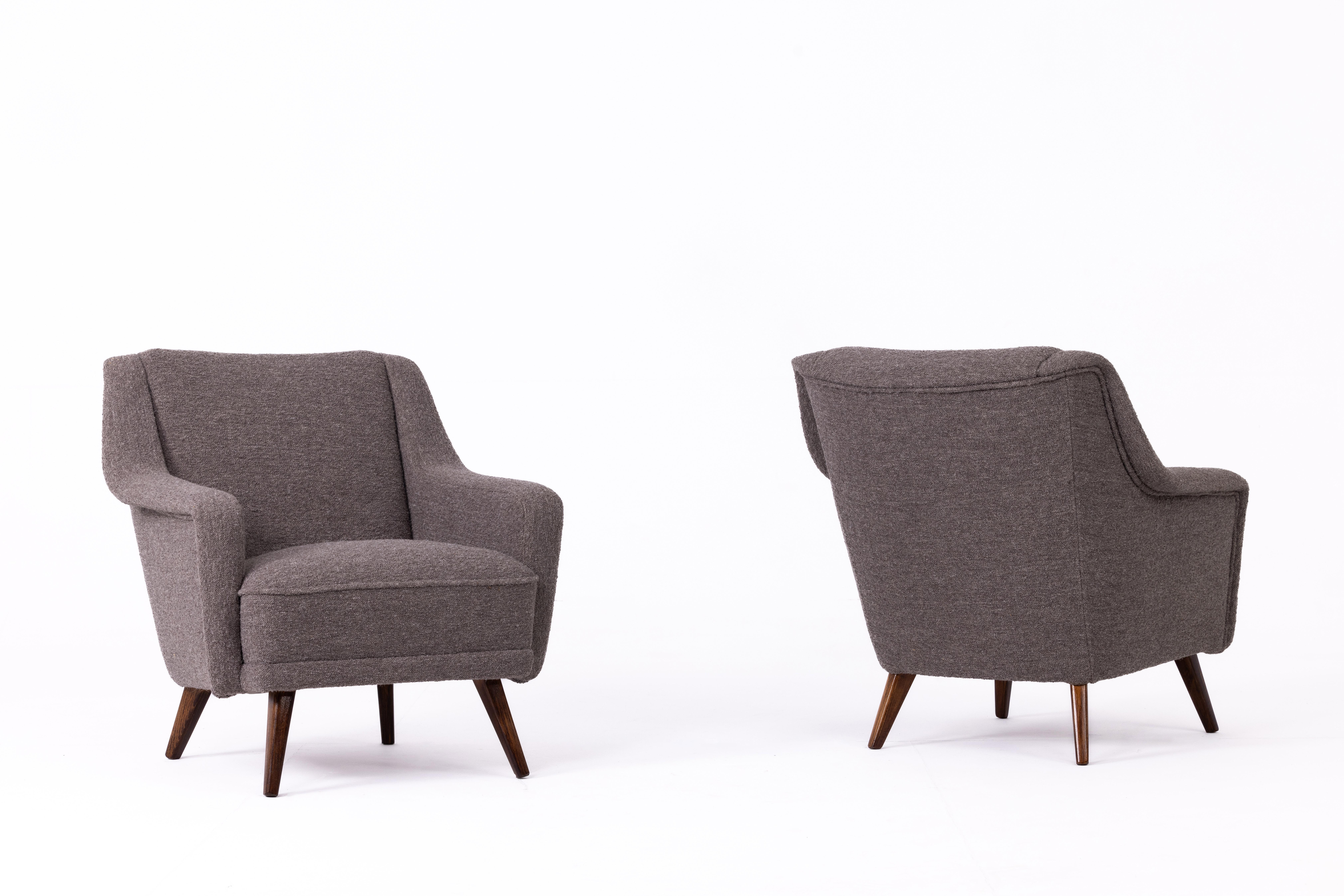 Pair of Mid-century armchairs, Austria 1950s, Newly Reupholstered, Linen Fabric In Good Condition For Sale In Torino, Piemonte