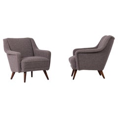 Pair of Mid-century armchairs, Austria 1950s, Newly Reupholstered, Linen Fabric