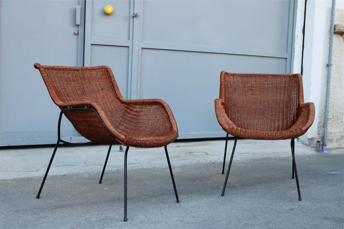 Pair of mid-century armchairs bamboo Tito Agnoli for Bonacina  design, Italia, 1950s.