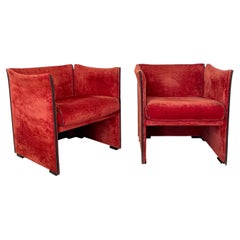 Pair of Mid Century Armchairs by Mario Bellini for Cassina in Red Velvet, 1970s