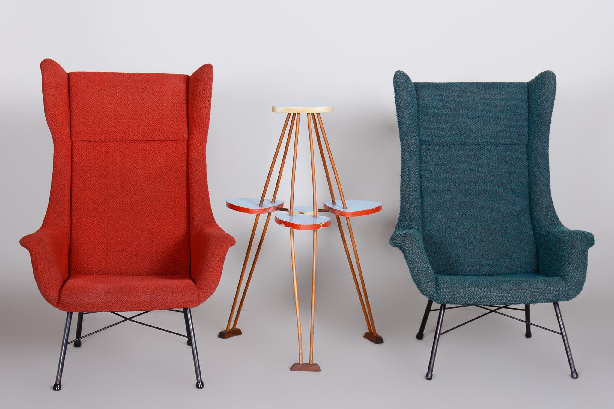 Pair of Mid Century Armchairs by Miroslav Navratil, Red and Blue, 1950s, Czechia 4