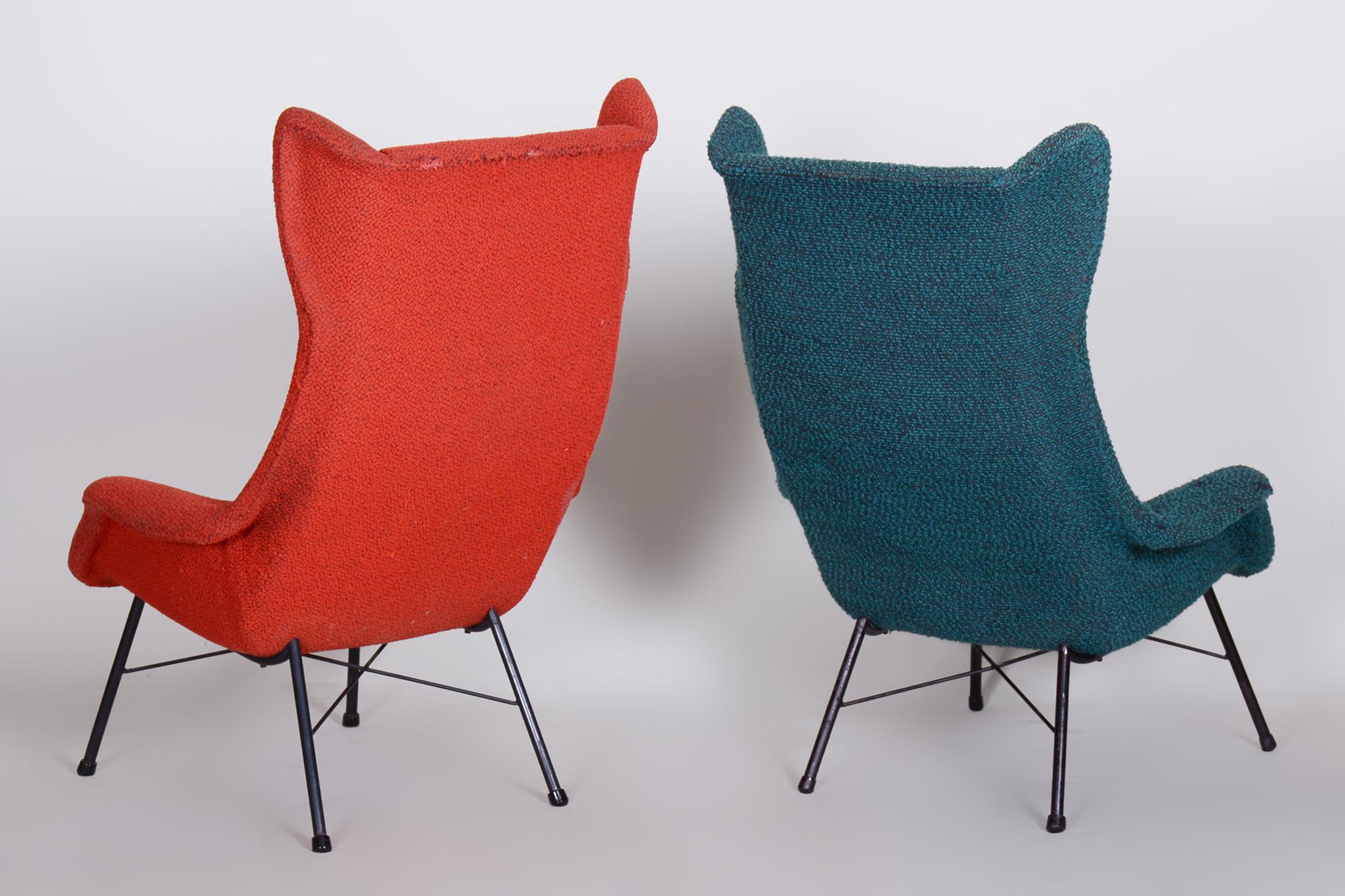 Mid-Century Modern Pair of Mid Century Armchairs by Miroslav Navratil, Red and Blue, 1950s, Czechia
