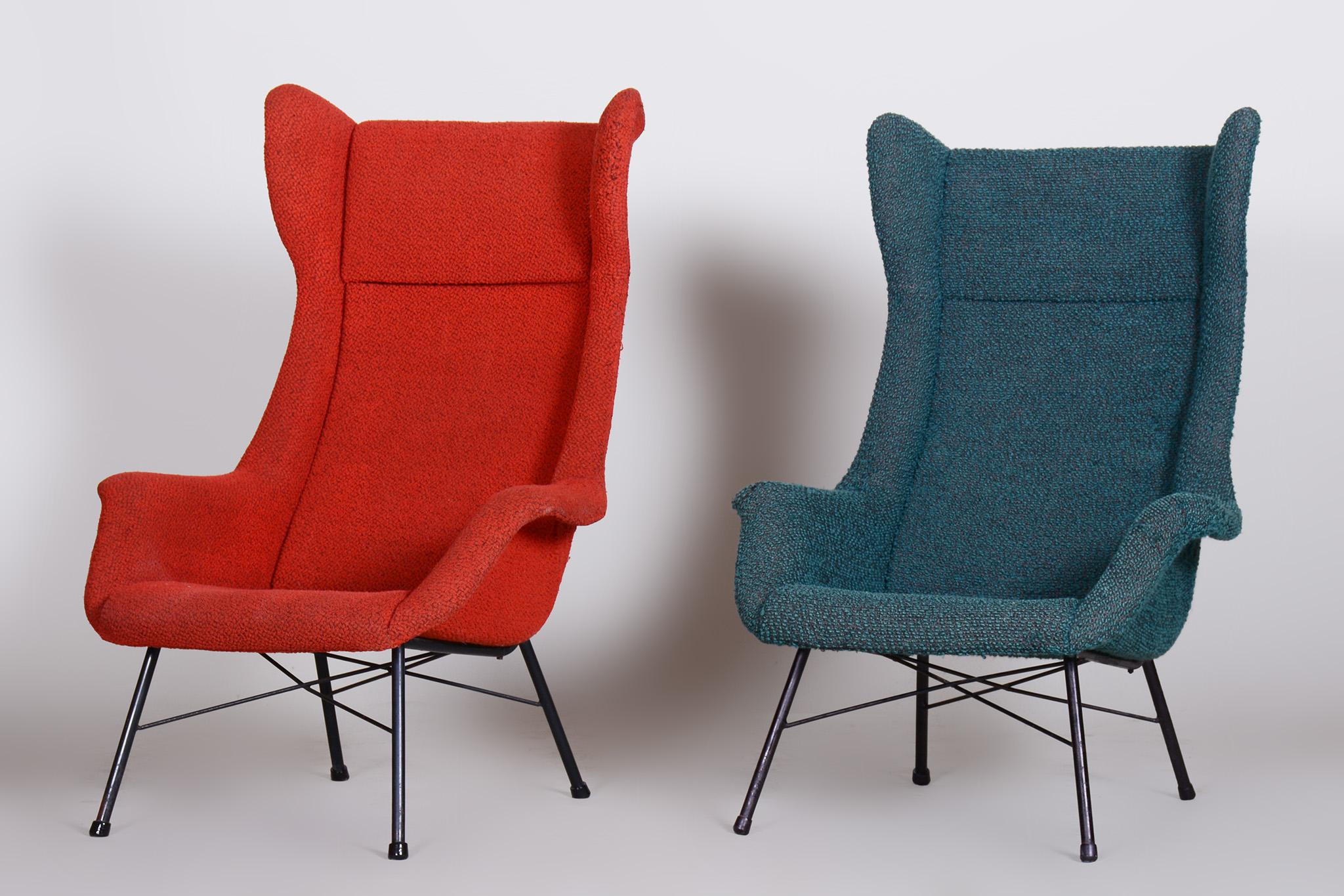 Pair of Mid Century Armchairs by Miroslav Navratil, Red and Blue, 1950s, Czechia In Good Condition In Horomerice, CZ