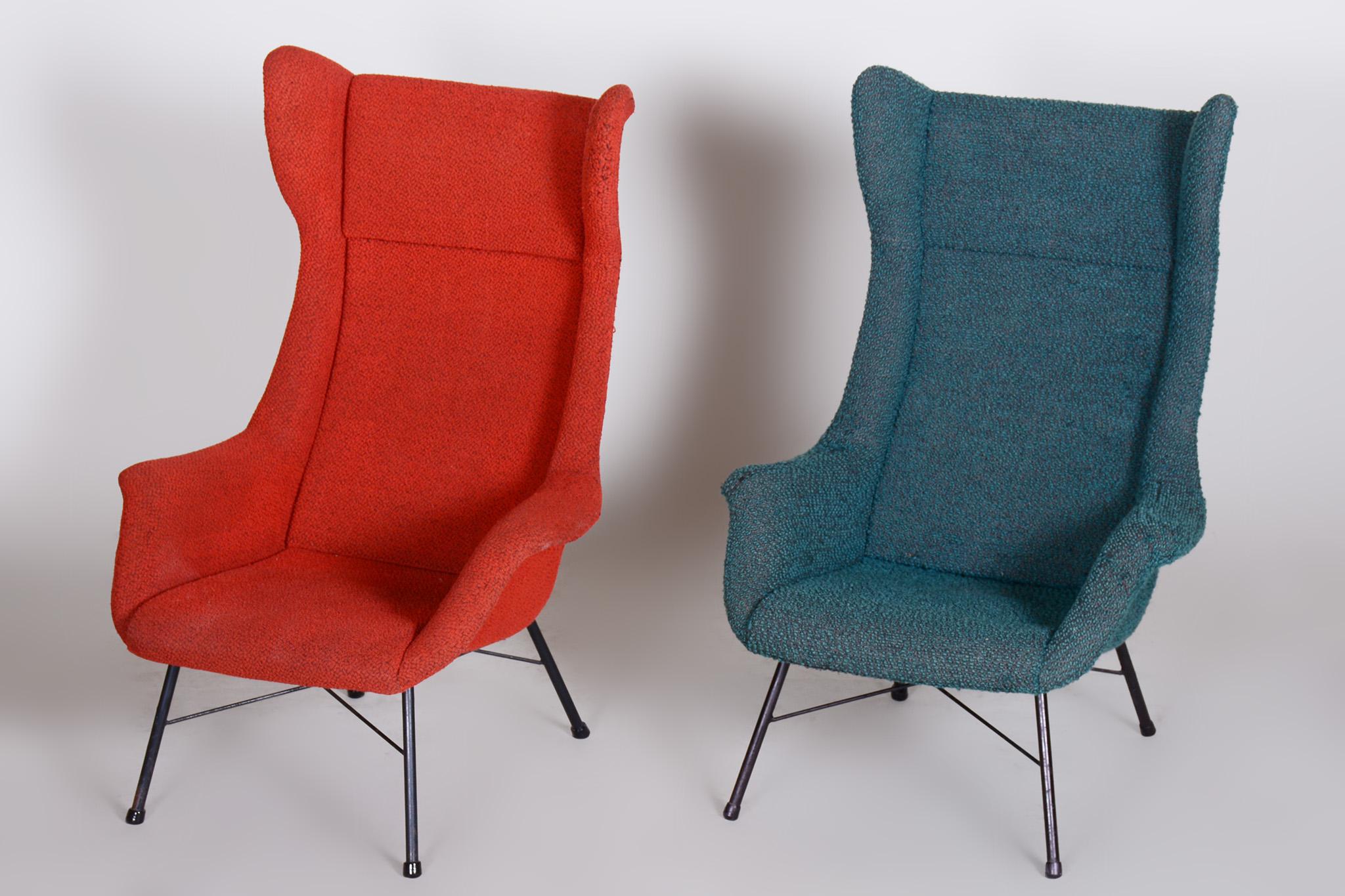 20th Century Pair of Mid Century Armchairs by Miroslav Navratil, Red and Blue, 1950s, Czechia