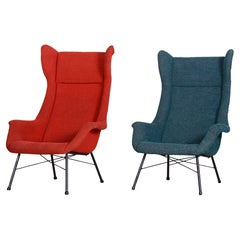 Pair of Mid Century Armchairs by Miroslav Navratil, Red and Blue, 1950s, Czechia