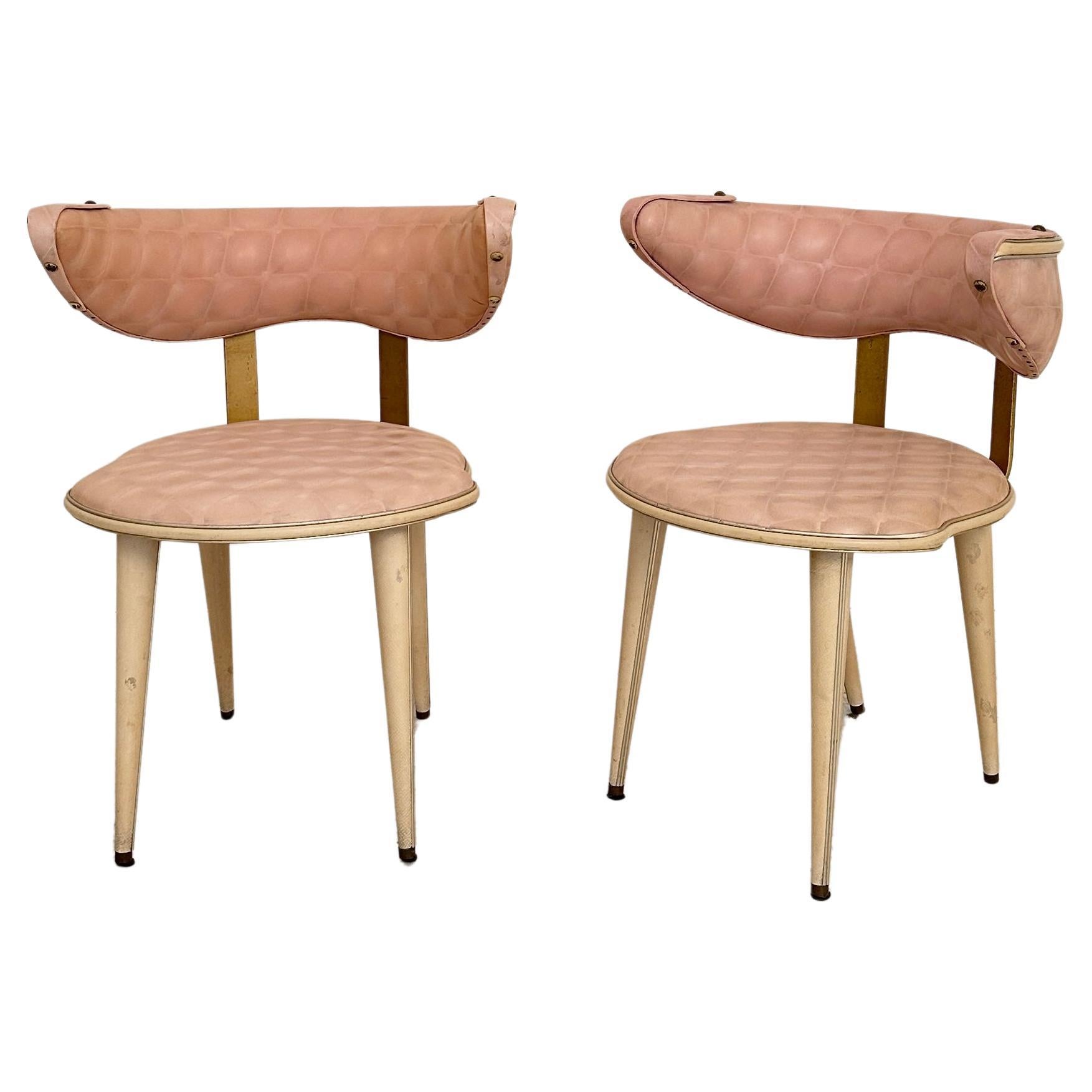 Pair of Mid Century Armchairs by Umberto Mascagni, light pink and white, 1954 For Sale