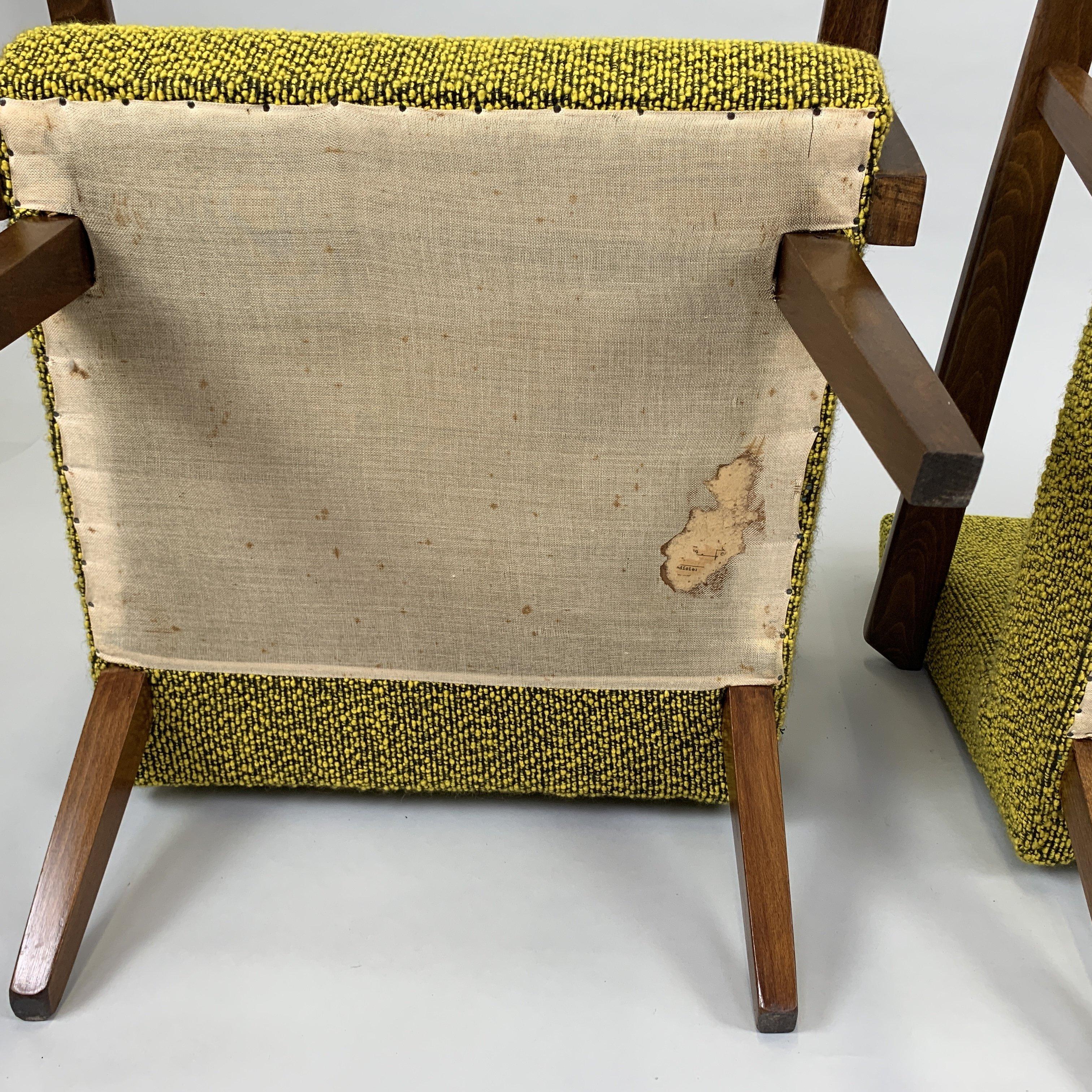 Upholstery Pair of Midcentury Armchairs, Czechoslovakia, 1960s For Sale