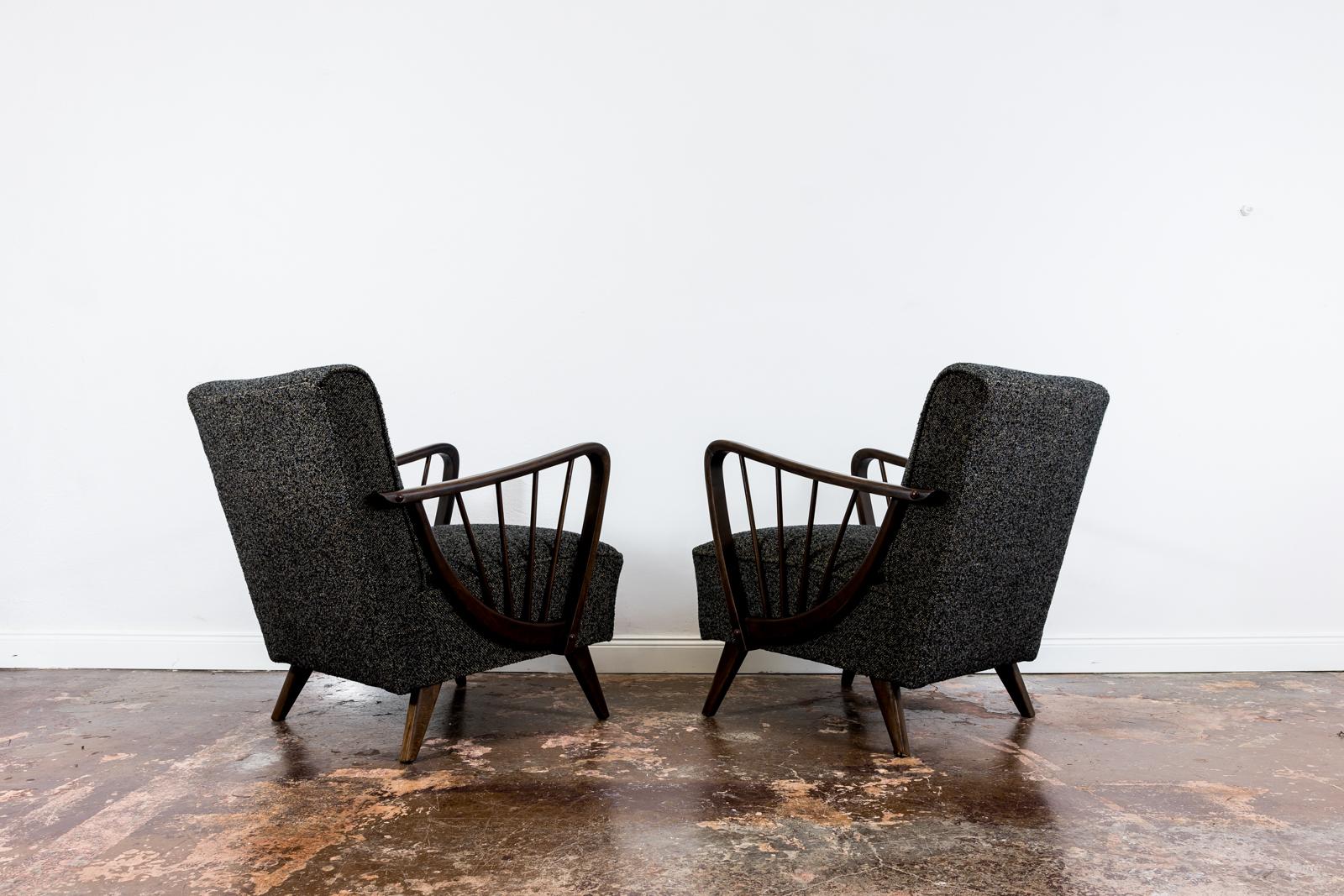 Paar Sessel aus der Mitte des Jahrhunderts, Deutschland, 1950er Jahre (Stoff) im Angebot