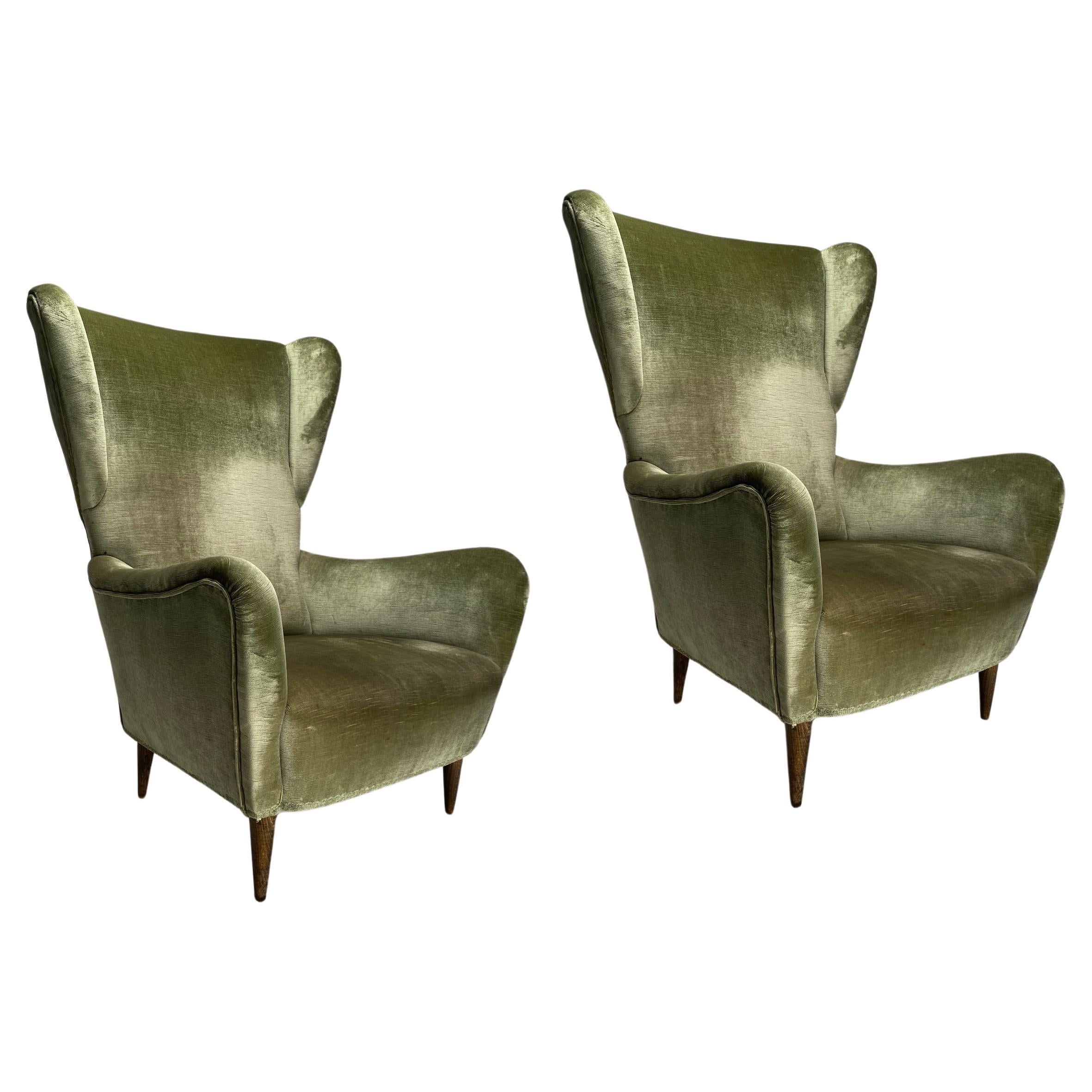 Pair of Mid-Century Armchairs, Gio Ponti Style, Italy, 1950s For Sale
