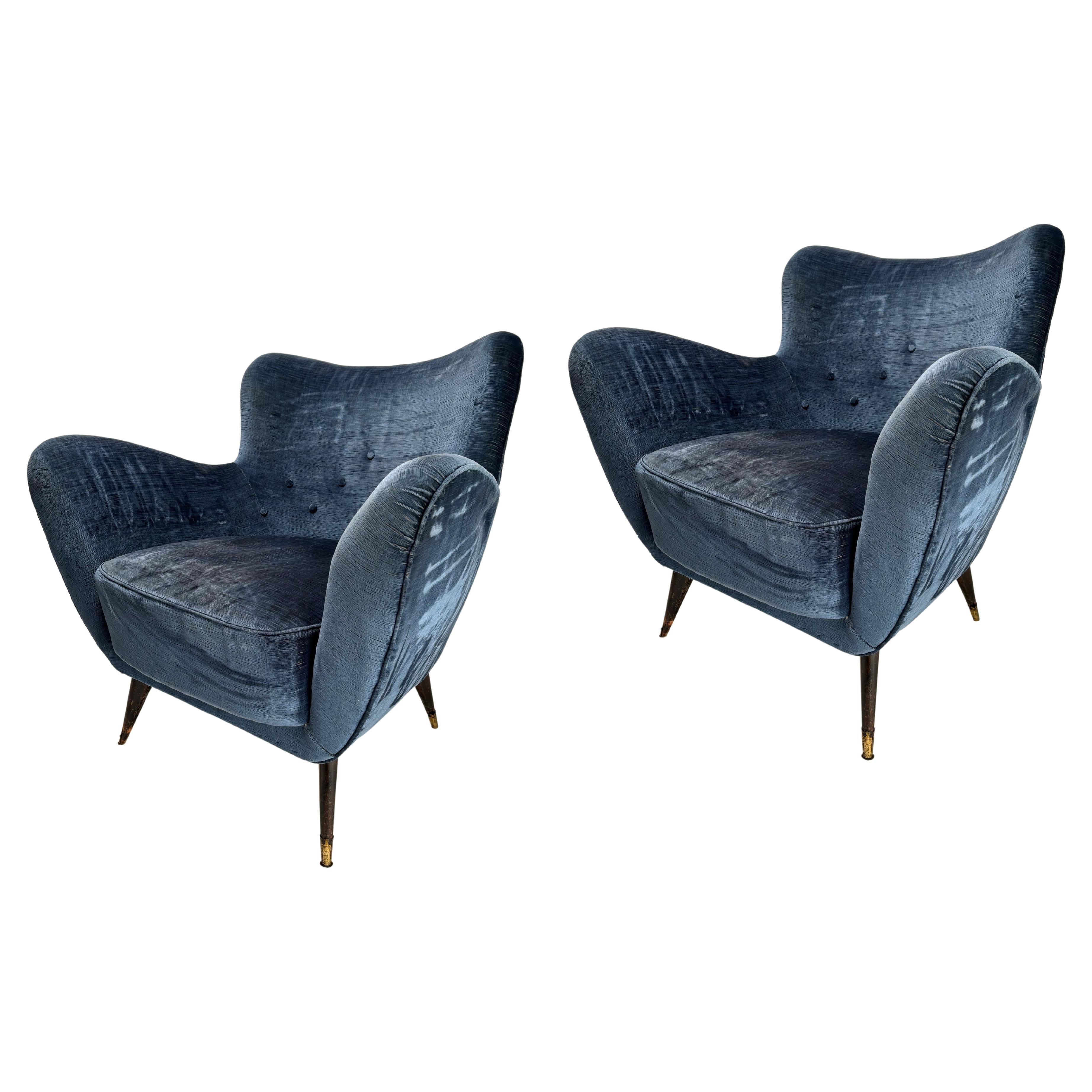 Pair of Mid-Century Armchairs in the style of Guglielmo Veronesi, Italy 1950s
