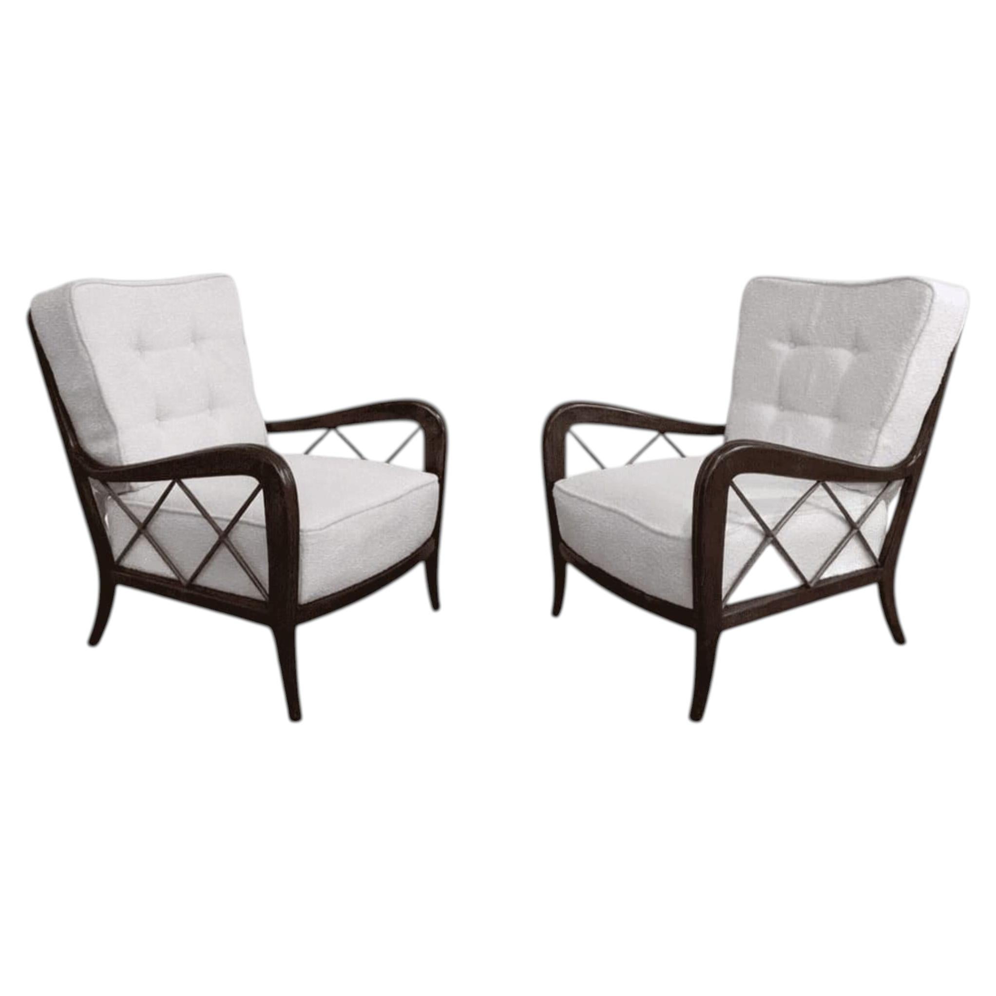 Paire de fauteuils du milieu du siècle dans le style de Paolo Buffa, Italie années 1940