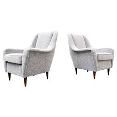 Pair of Mid-Century Heathered Fabric Armchairs, Italy 1950s, New Upholstery