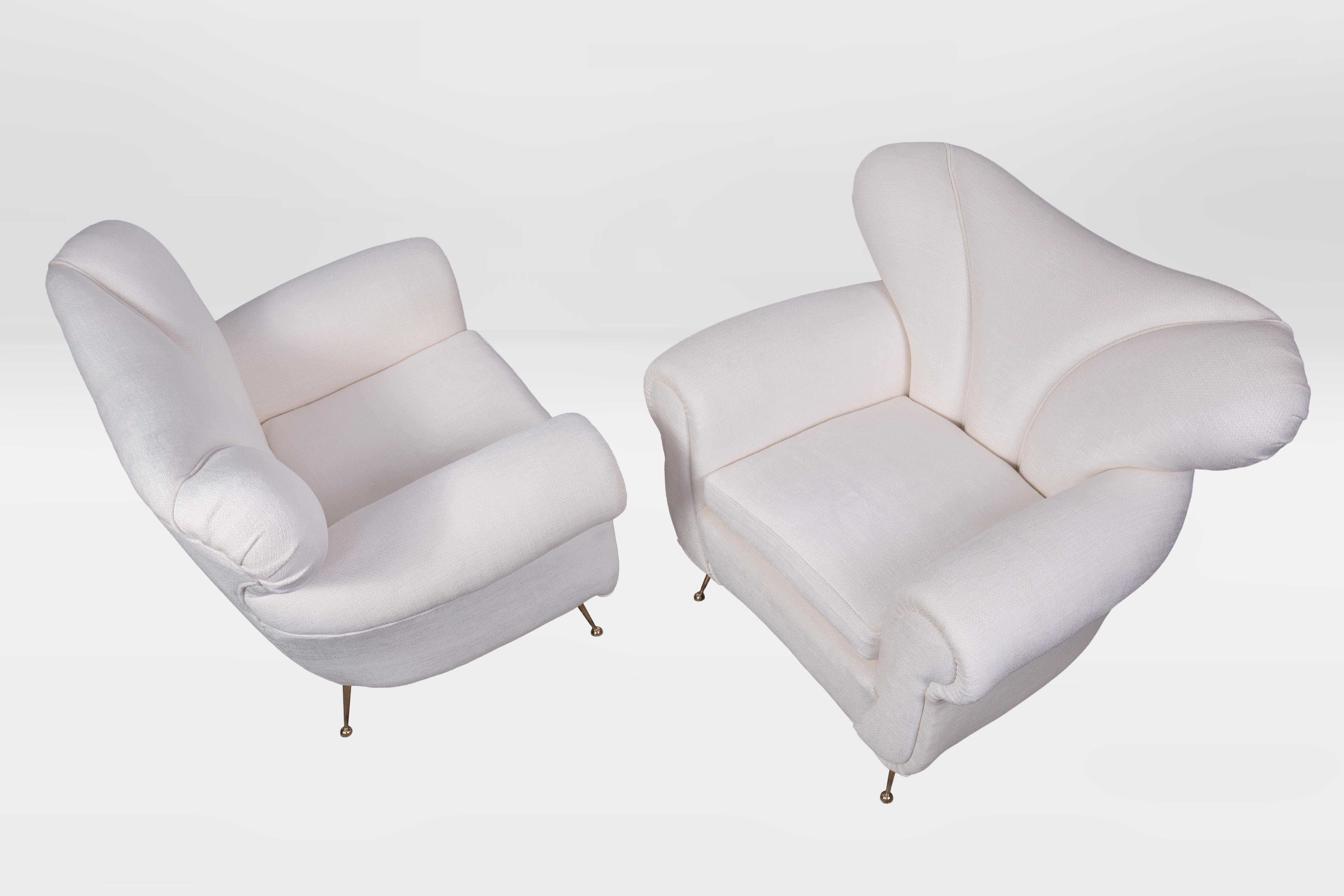 Italian Pair of Mid-Century Armchairs, Italy 1950s, Reupholstered in Pierre Frey Velvet For Sale
