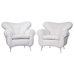 Pair of Mid-Century Armchairs, Italy 1950s, Reupholstered in Pierre Frey Velvet