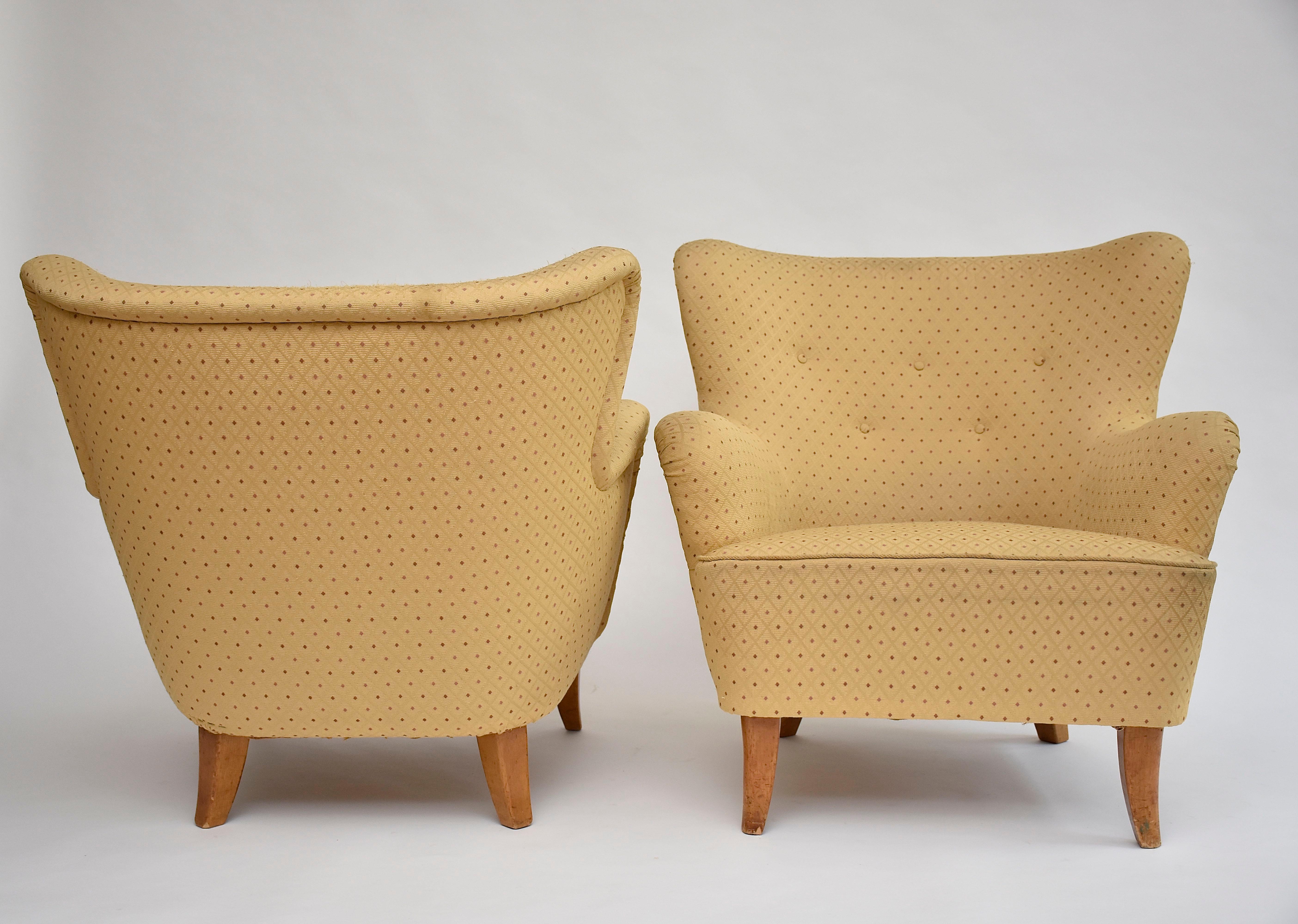 Pair of mid-century armchairs 'Laila' by Ilmari Lappalainen for Asko 1948 For Sale 3