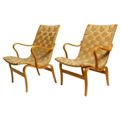 Pair of Mid Century Armchairs Model "Eva" by Bruno Mathsson Birch/Hemp, Sweden
