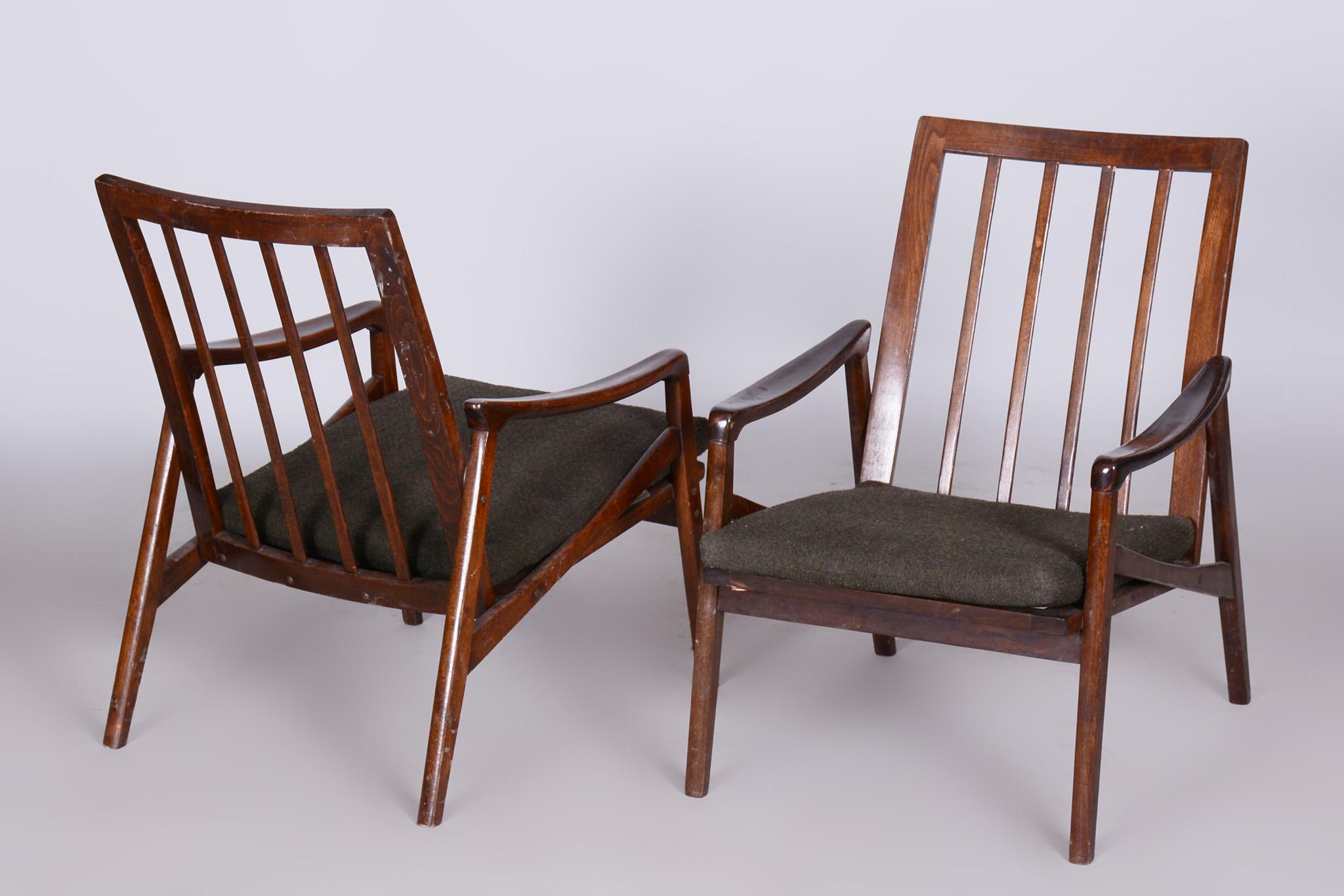 Pair of Mid-Century Armchairs, Stained Beech, Revived Polish, Czechia, 1960s For Sale 4