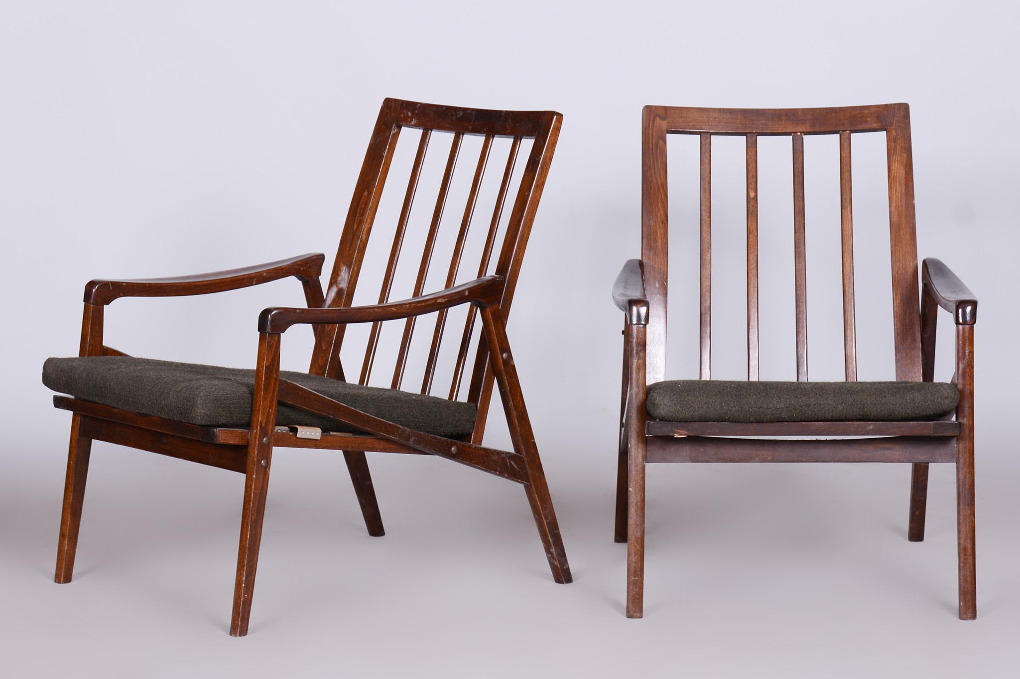 Pair of Mid-Century Armchairs, Stained Beech, Revived Polish, Czechia, 1960s For Sale 2