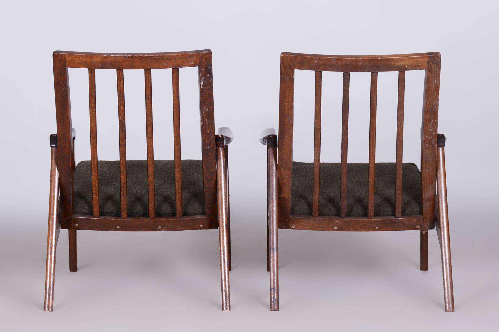Pair of Mid-Century Armchairs, Stained Beech, Revived Polish, Czechia, 1960s For Sale 3