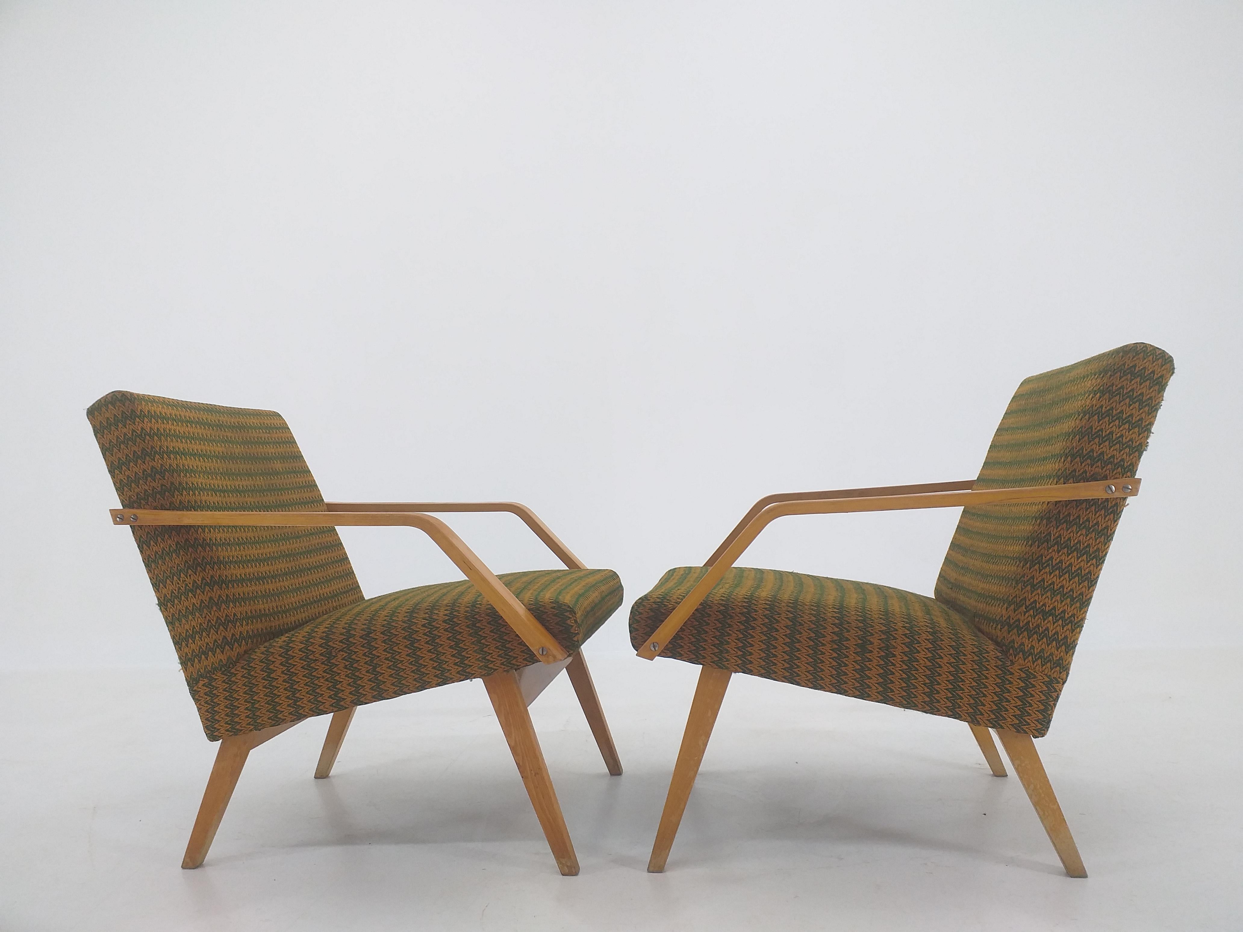 Late 20th Century Pair of Mid Century Armchairs TON, 1970s For Sale