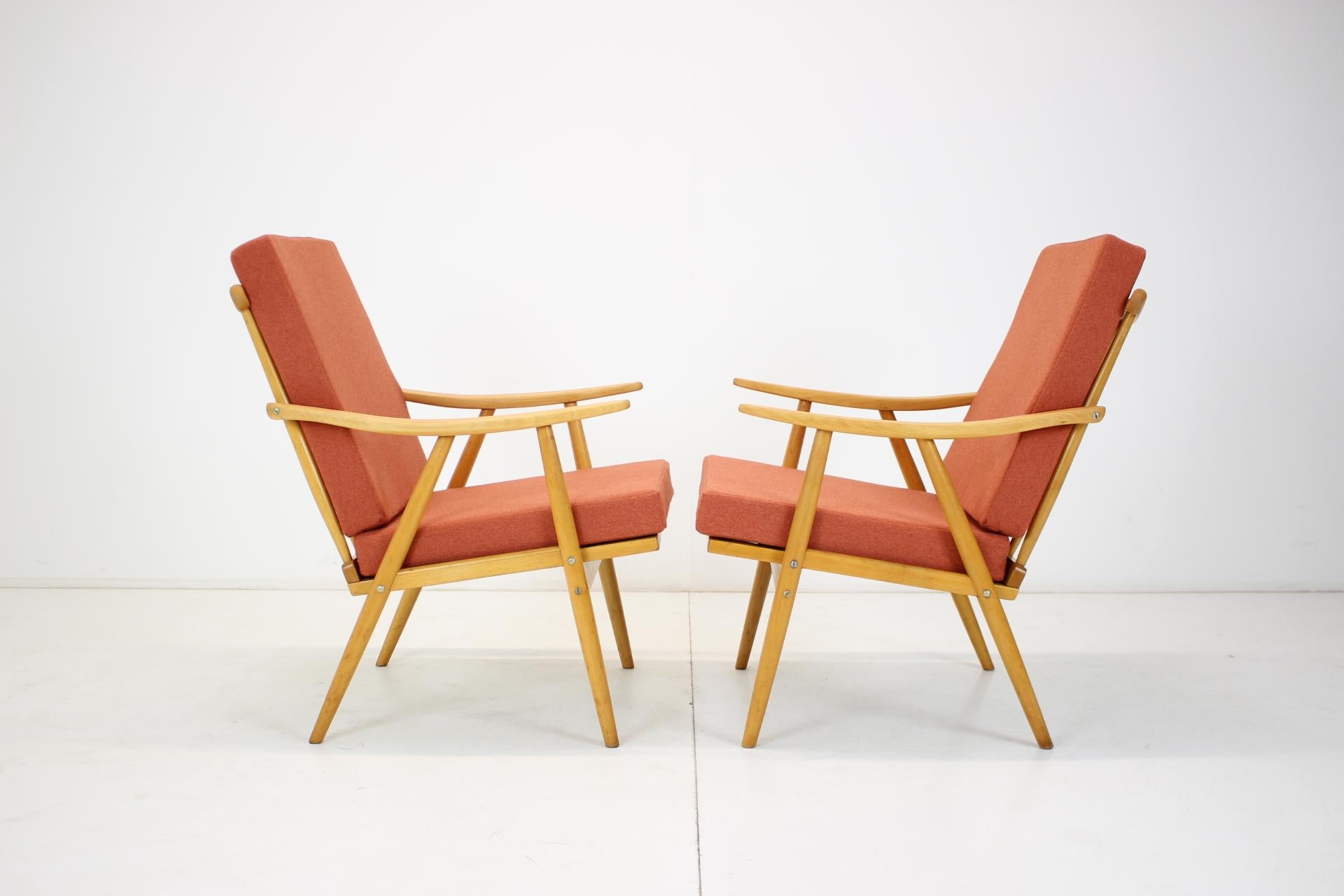 Fabric Pair of Mid-Century Armchairs, Ton, 1970's