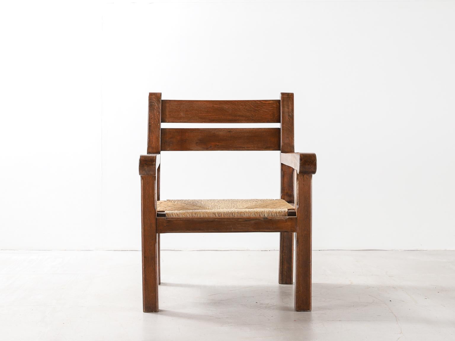 Coppia di poltrone francesi anni '50 in Oak e paglia intrecciata in vendita 10