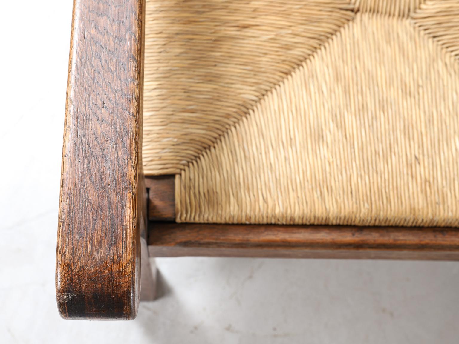 Coppia di poltrone francesi anni '50 in Oak e paglia intrecciata in vendita 2