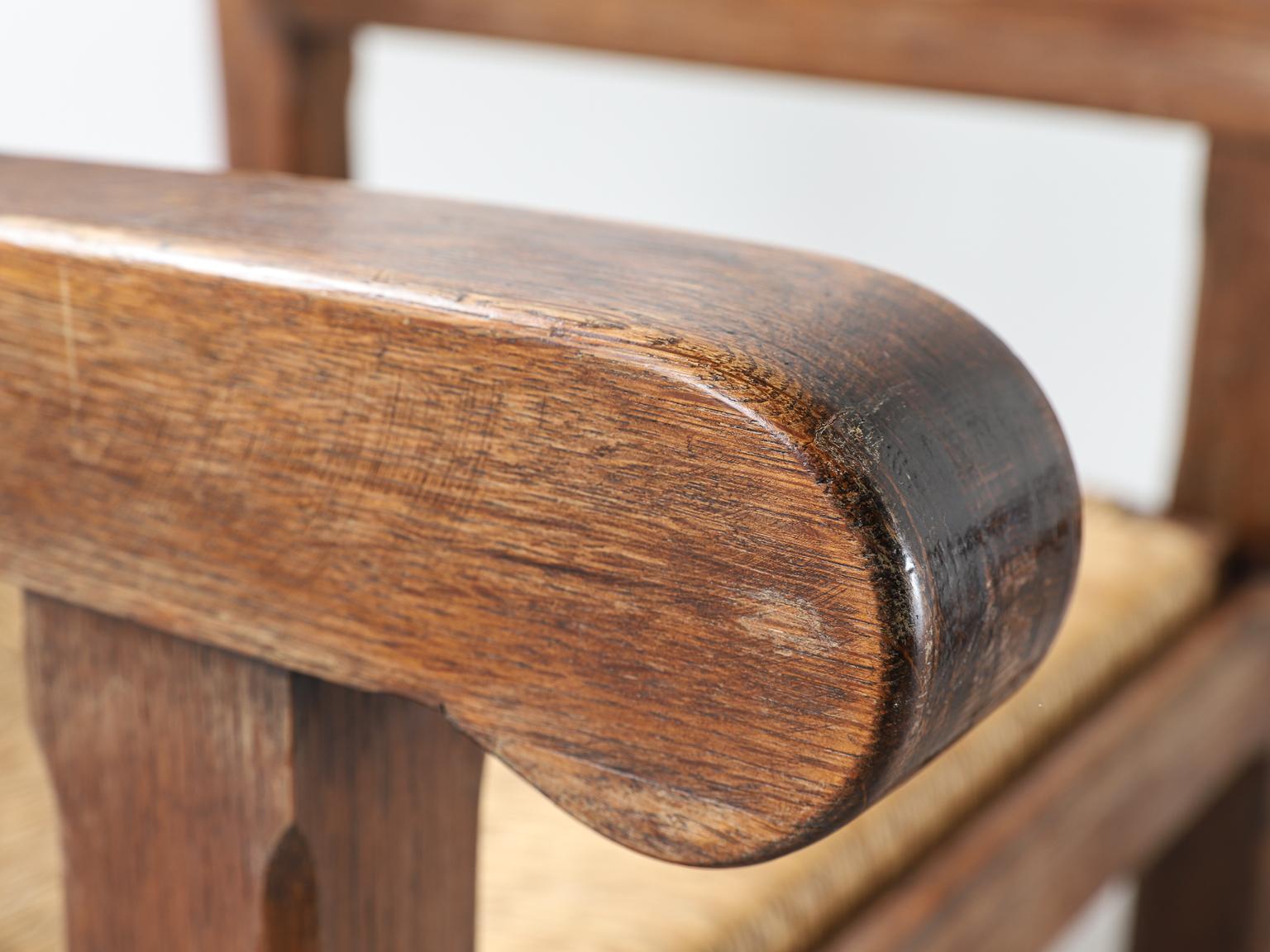 Coppia di poltrone francesi anni '50 in Oak e paglia intrecciata in vendita 4