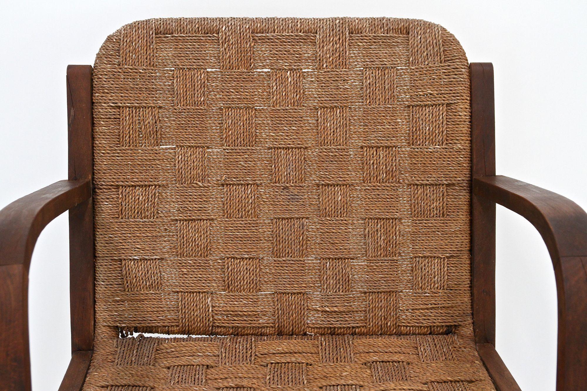 Pair Of Mid Century Armchairs With Woven Rope, Audoux - Minnet, FR ca. 1950 For Sale 2