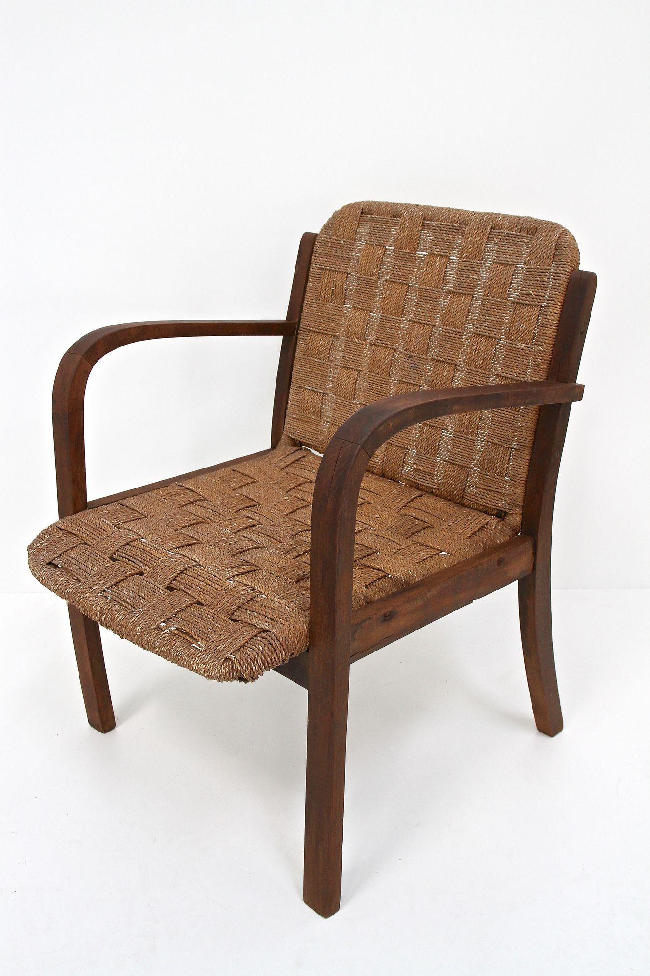 Pair Of Mid Century Armchairs With Woven Rope, Audoux - Minnet, FR ca. 1950 For Sale 3