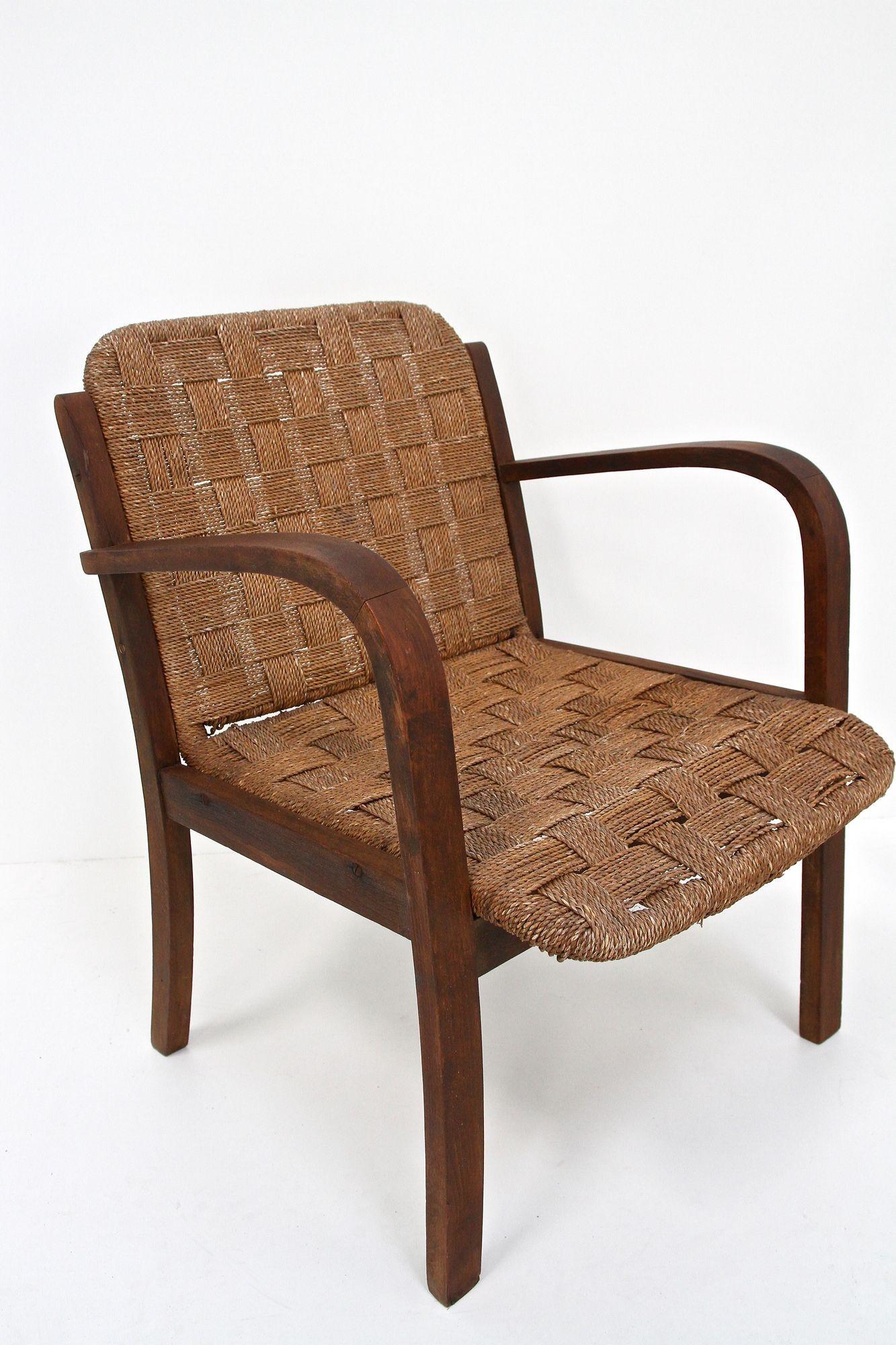 Pair Of Mid Century Armchairs With Woven Rope, Audoux - Minnet, FR ca. 1950 For Sale 4