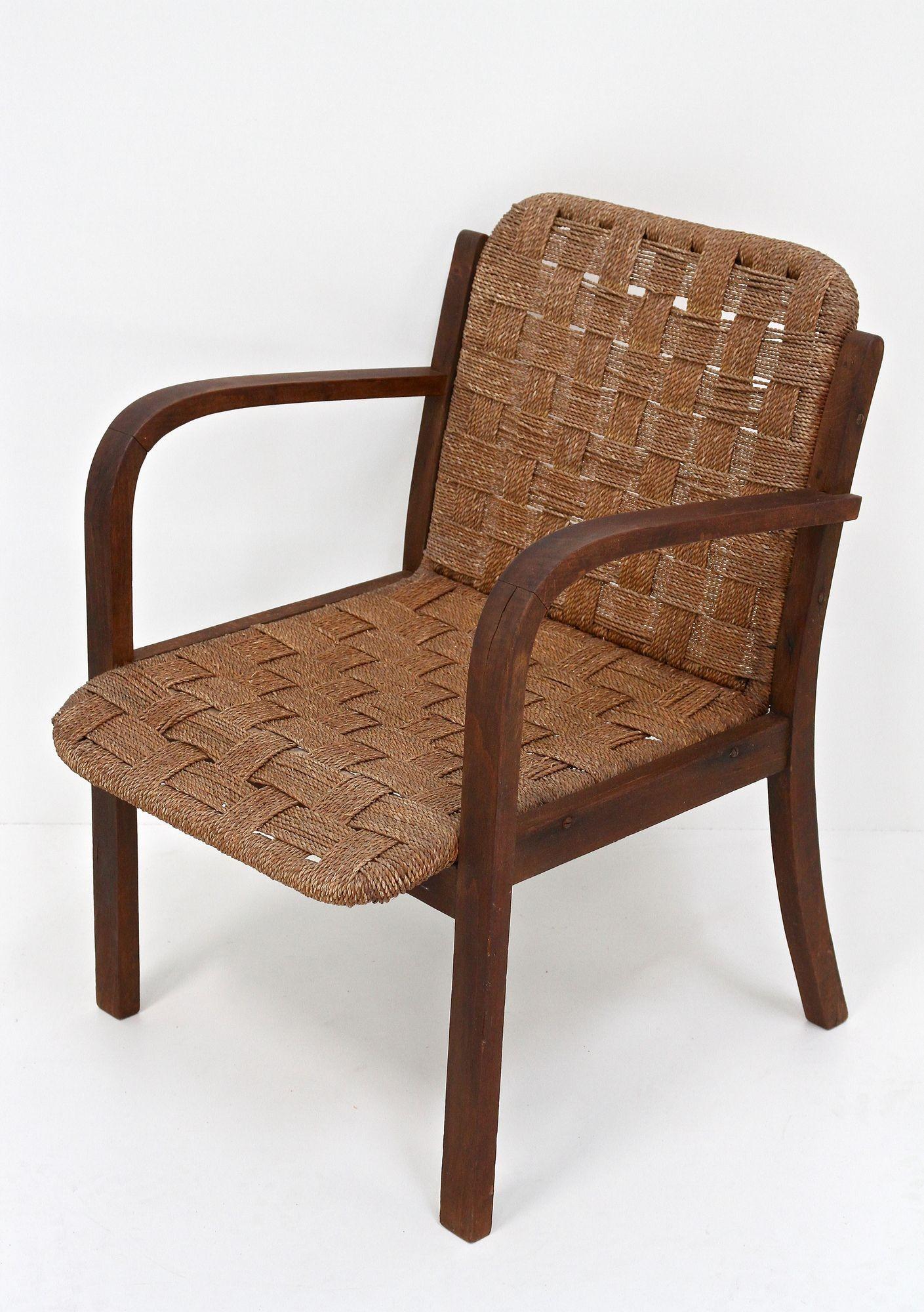 Pair Of Mid Century Armchairs With Woven Rope, Audoux - Minnet, FR ca. 1950 For Sale 8