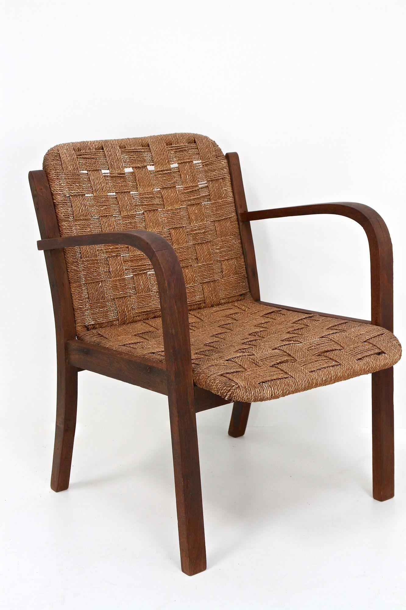 Pair Of Mid Century Armchairs With Woven Rope, Audoux - Minnet, FR ca. 1950 For Sale 9