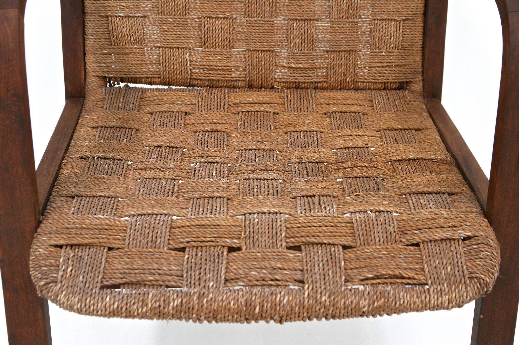 Pair Of Mid Century Armchairs With Woven Rope, Audoux - Minnet, FR ca. 1950 For Sale 1