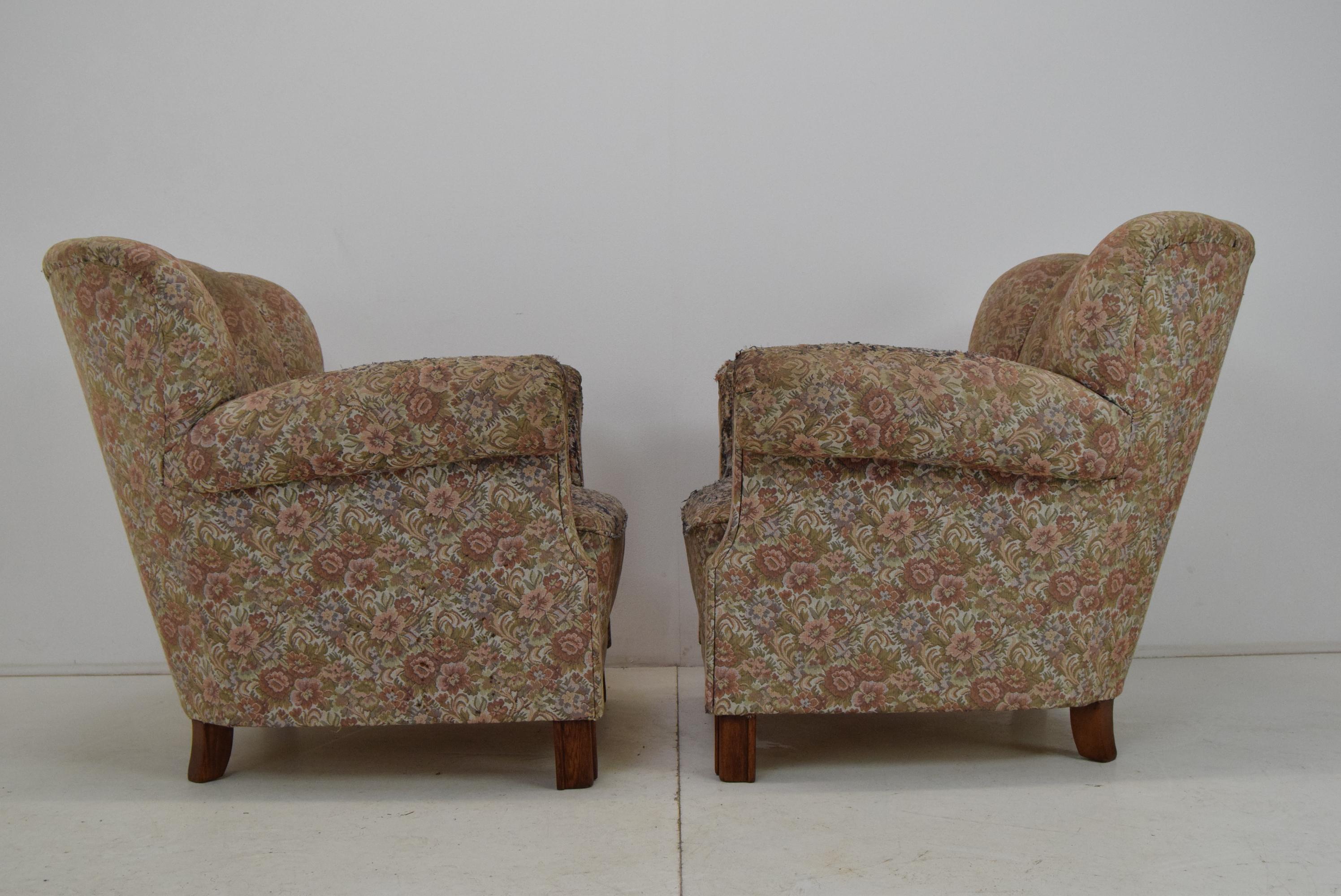 Fabric Pair of Mid-Century Armchairs, 1950s For Sale
