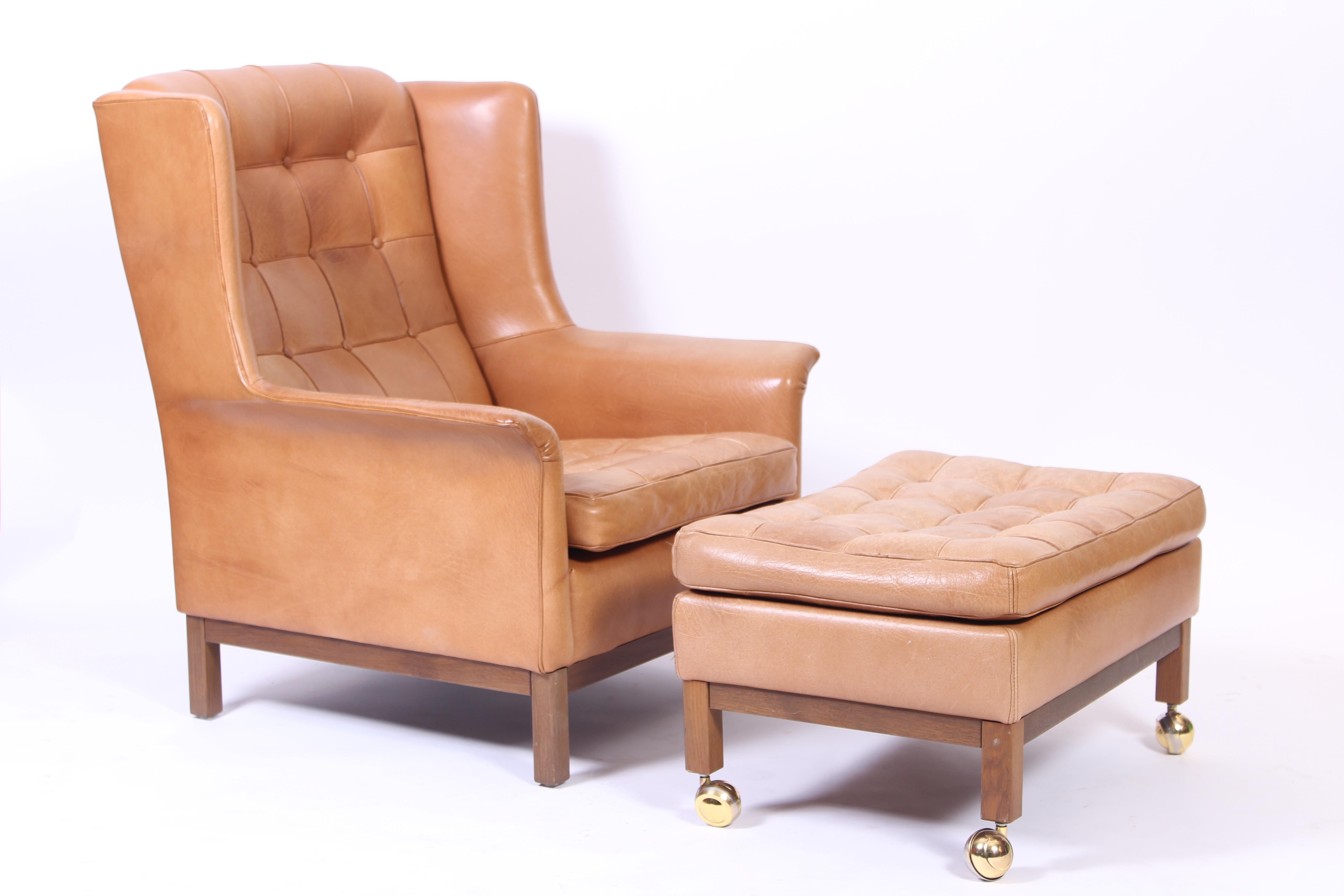 Pair of Midcentury Arne Norell Lounge Chairs with Ottoman, 1960s For Sale 5
