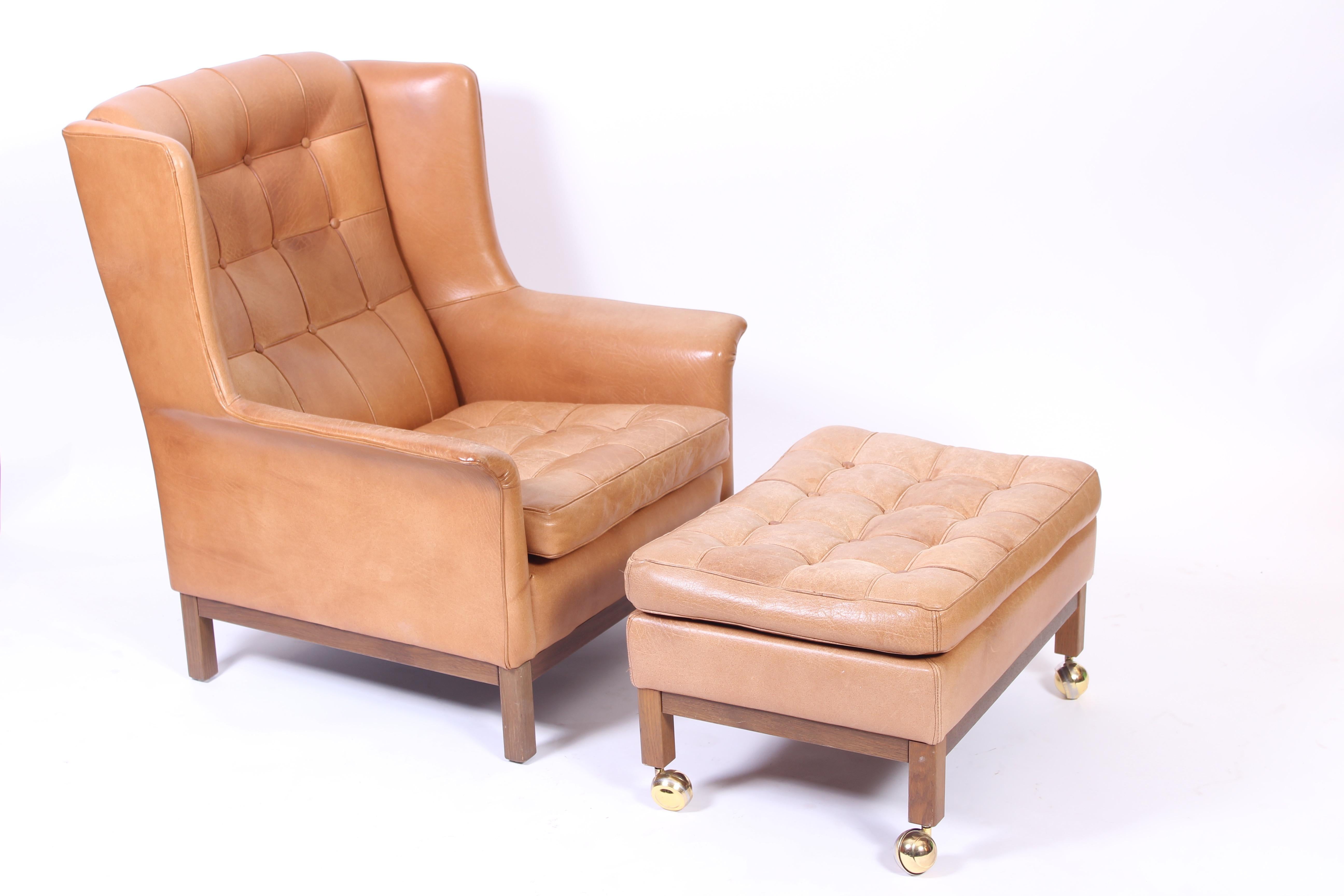 Pair of Midcentury Arne Norell Lounge Chairs with Ottoman, 1960s For Sale 6