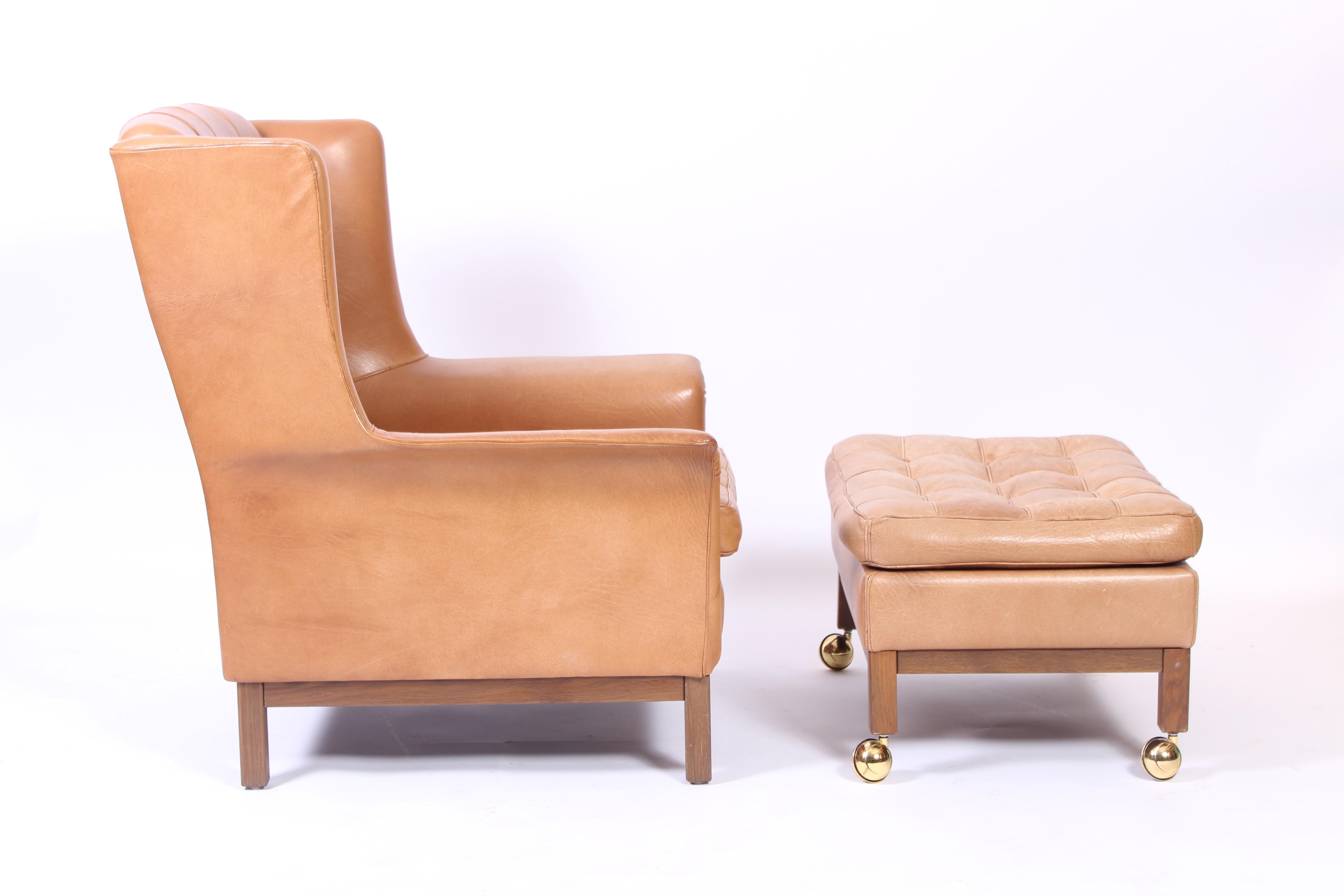 Pair of Midcentury Arne Norell Lounge Chairs with Ottoman, 1960s For Sale 7