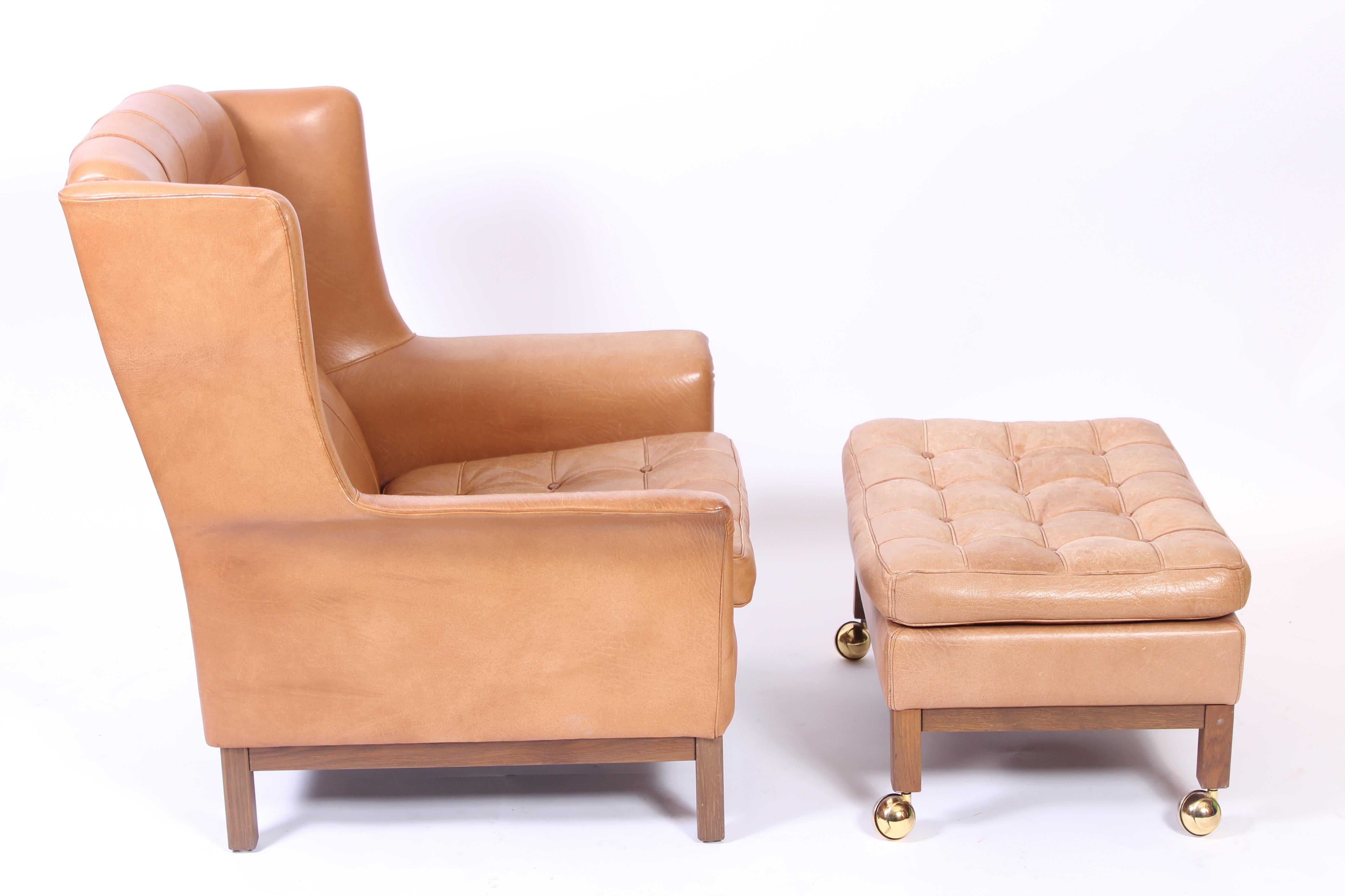 Pair of Midcentury Arne Norell Lounge Chairs with Ottoman, 1960s For Sale 8