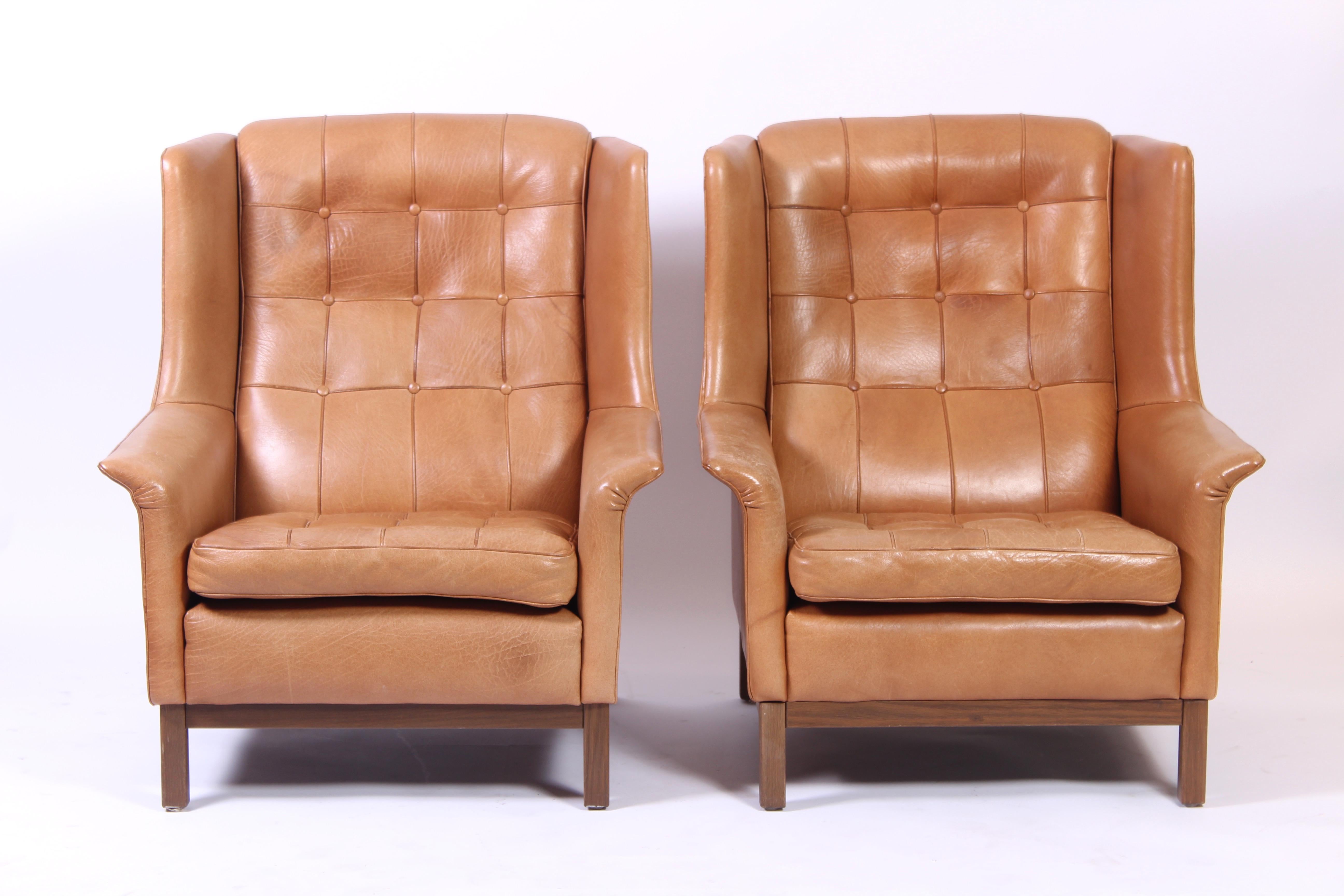 Mid-20th Century Pair of Midcentury Arne Norell Lounge Chairs with Ottoman, 1960s For Sale