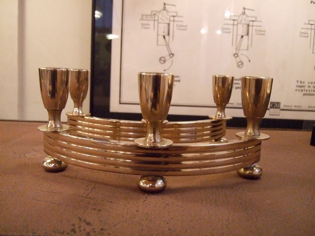 Pair of Midcentury Art Deco Brass Candleholders In Good Condition In New York, NY